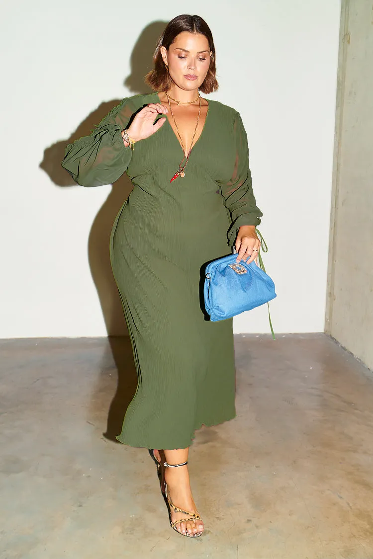 Khaki Celia Plisse Dress