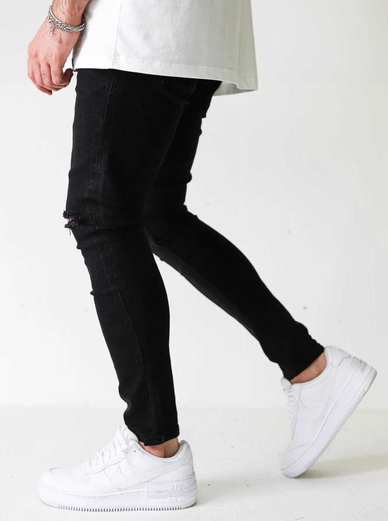 Knee Destroyed 4 Way Stretch Black Jeans