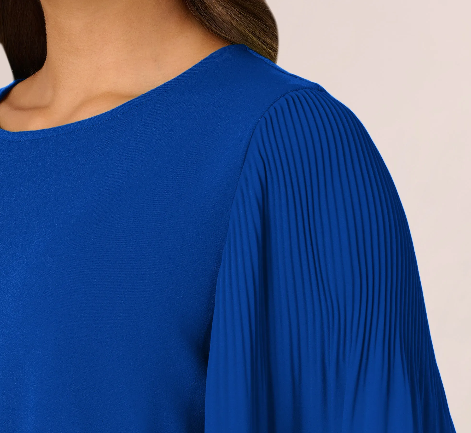 Knit Crepe Top With Pleated Sleeves In Rich Royal