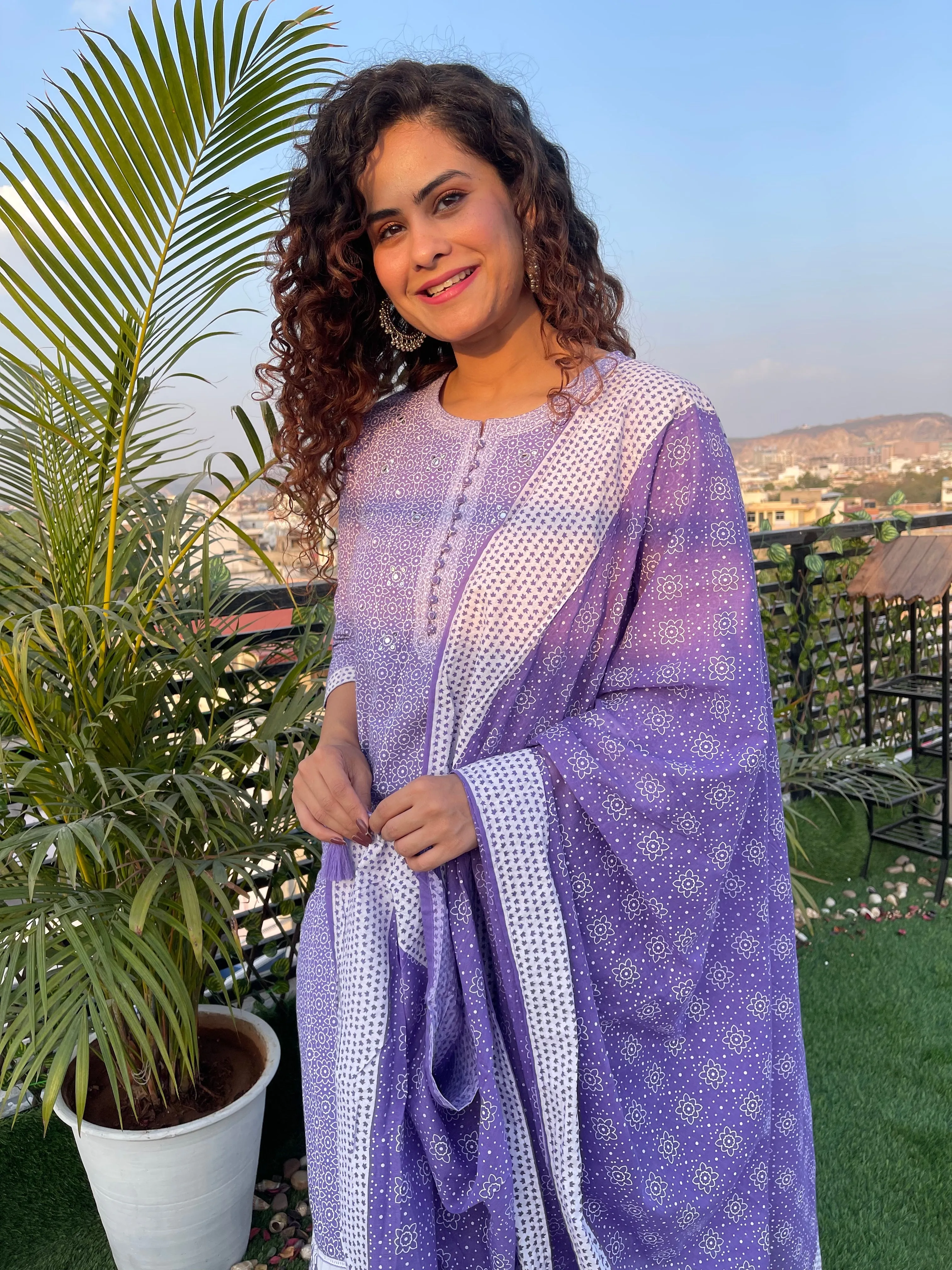 Lavender Cotton Dupatta Suit Set