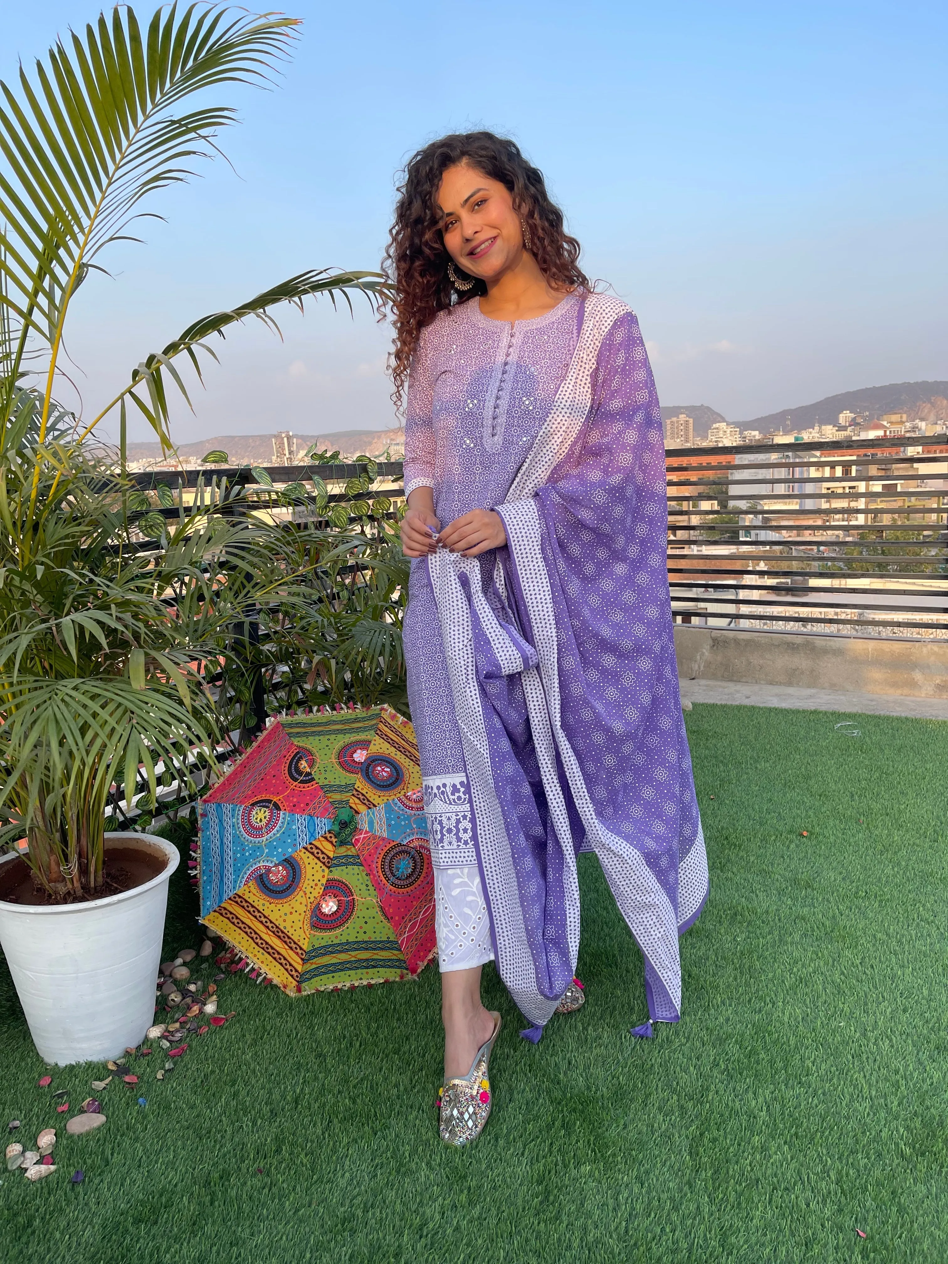 Lavender Cotton Dupatta Suit Set