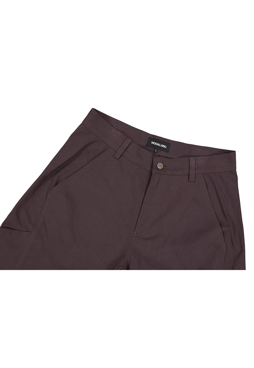 Layered side pocket cotton pants dark brown