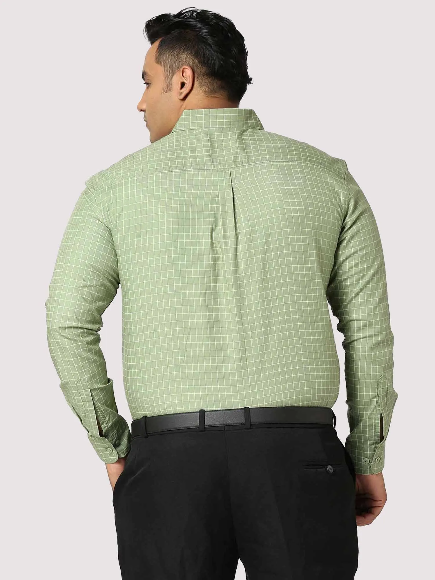 Light Green Checkered Full Shirt Men's Plus Size