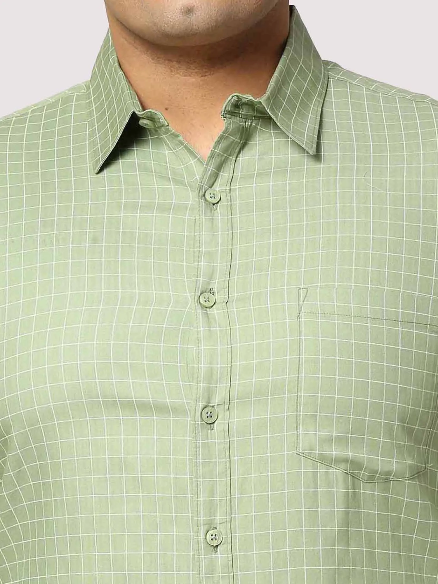 Light Green Checkered Full Shirt Men's Plus Size