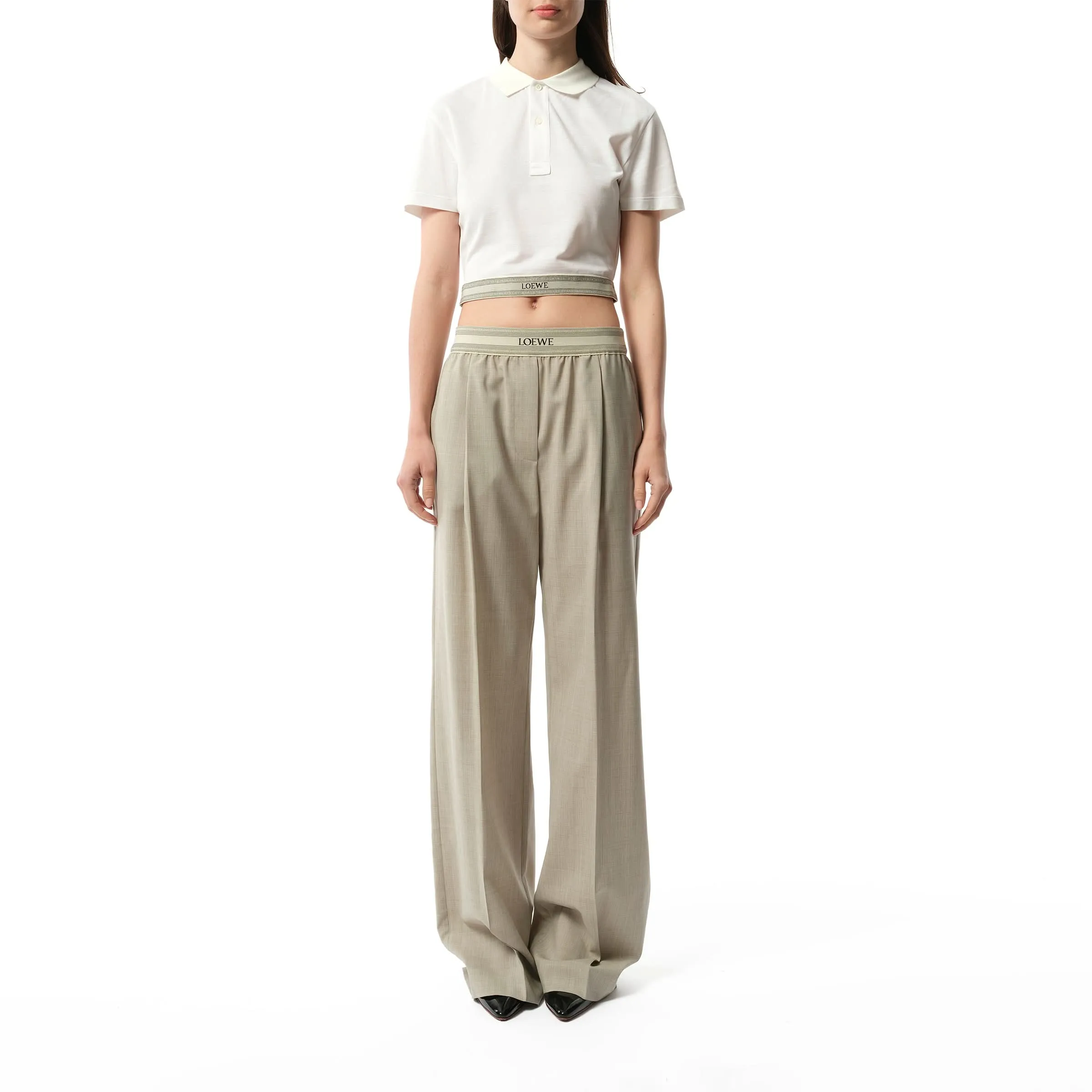 Logo Band Trouser in Light Beige Melange