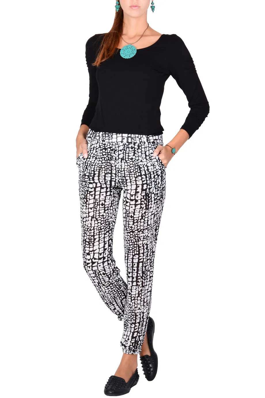 LONDON EWELINA Black White Printed Pants