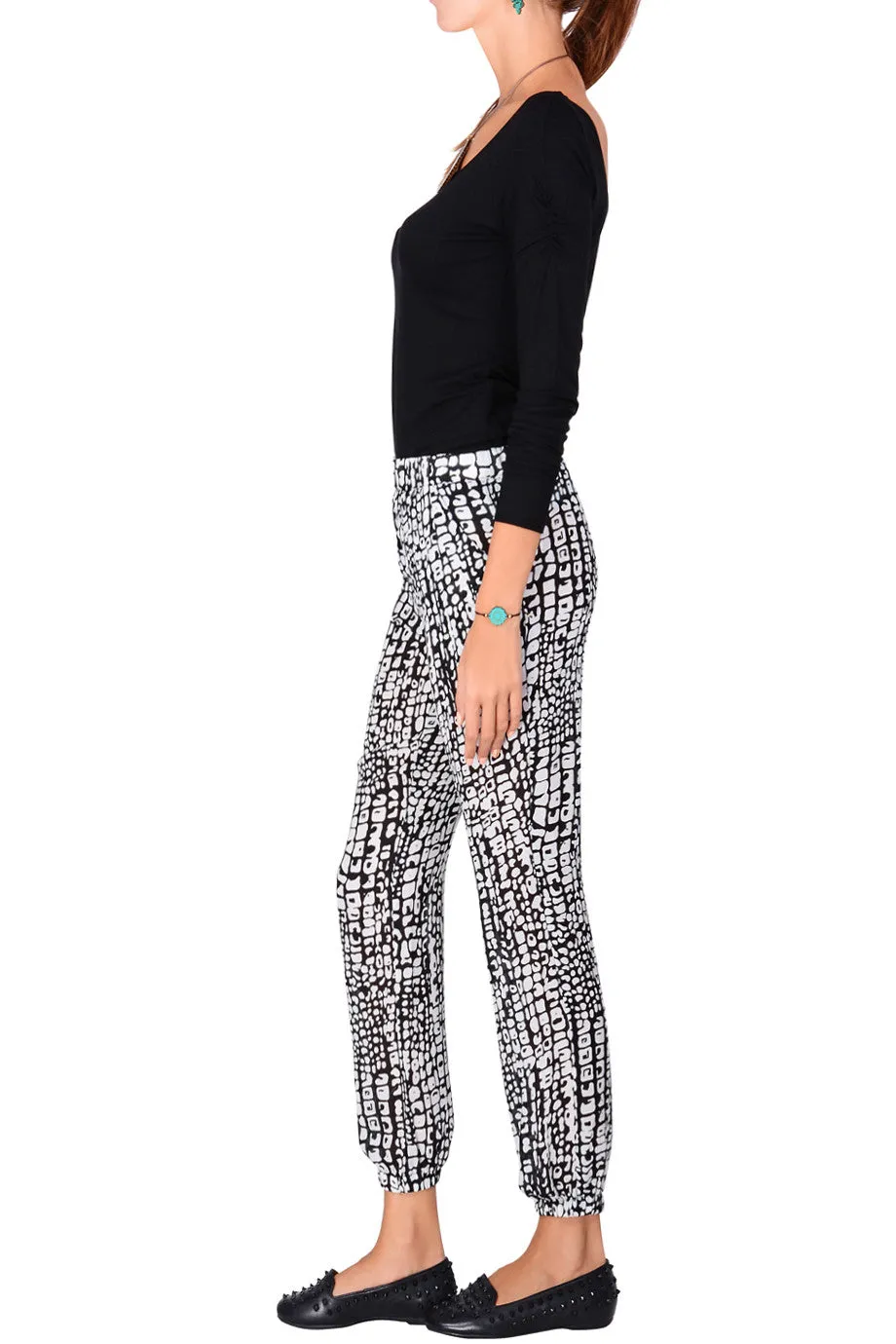 LONDON EWELINA Black White Printed Pants