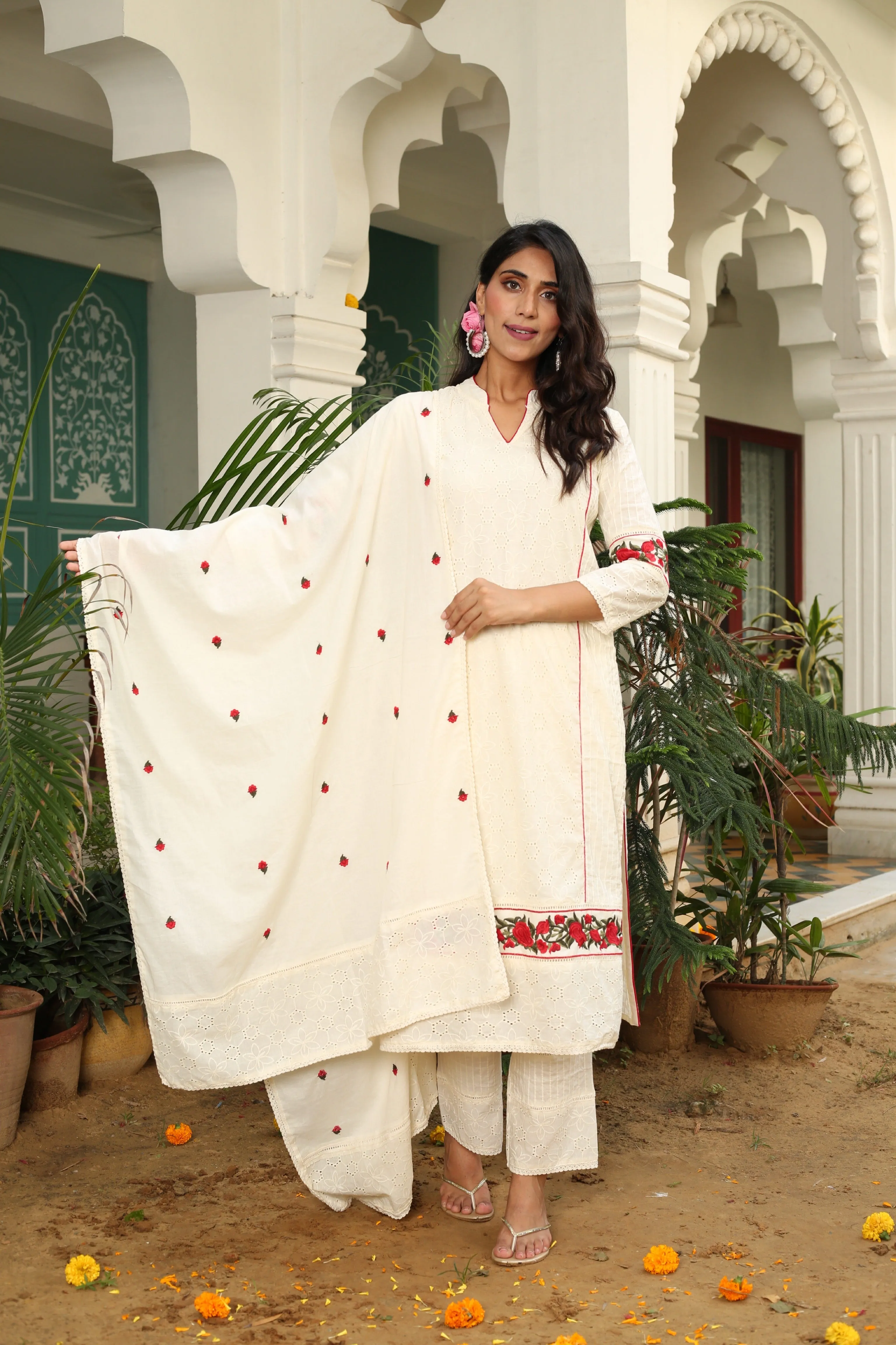 Love On White Dupatta Suit Set