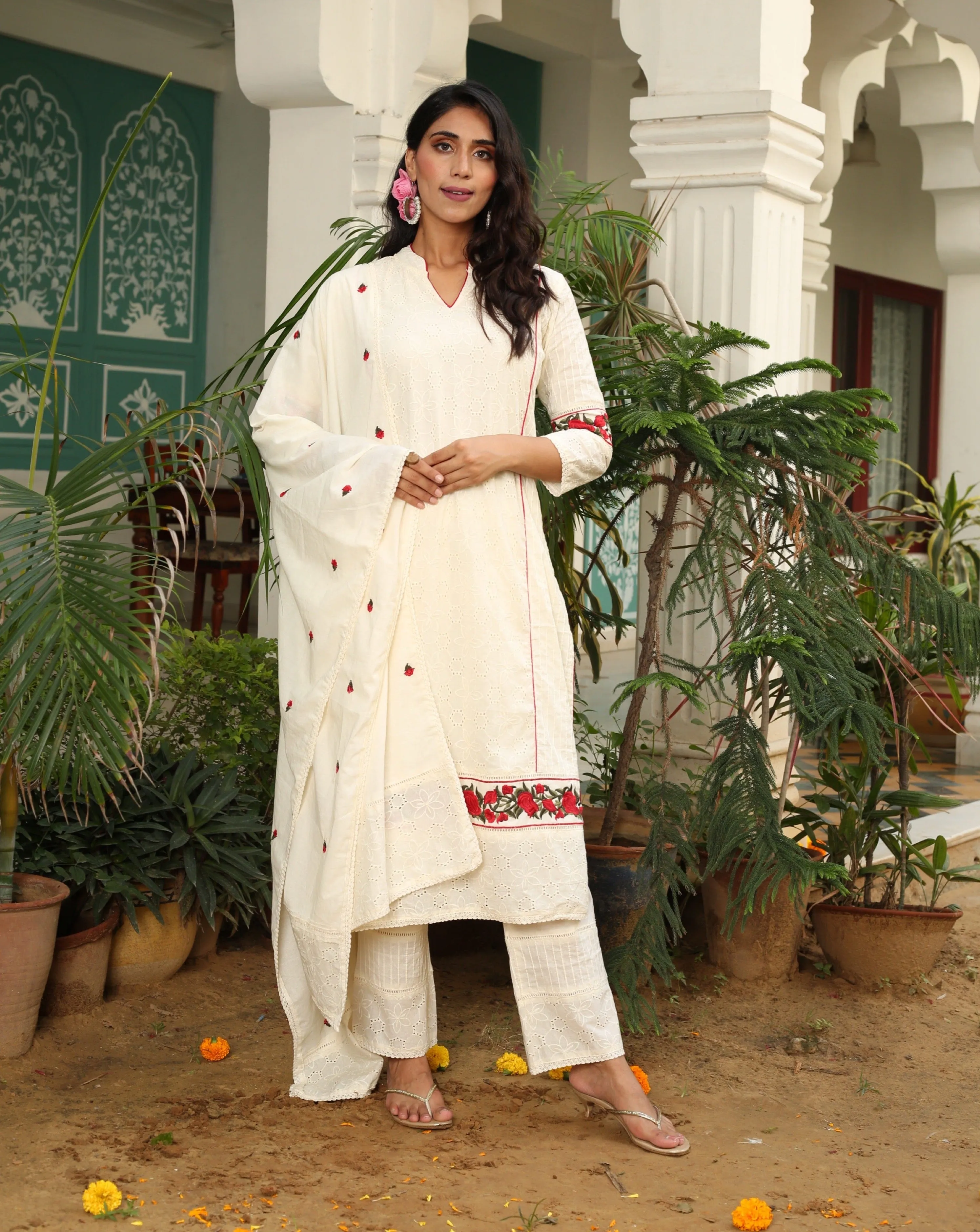 Love On White Dupatta Suit Set