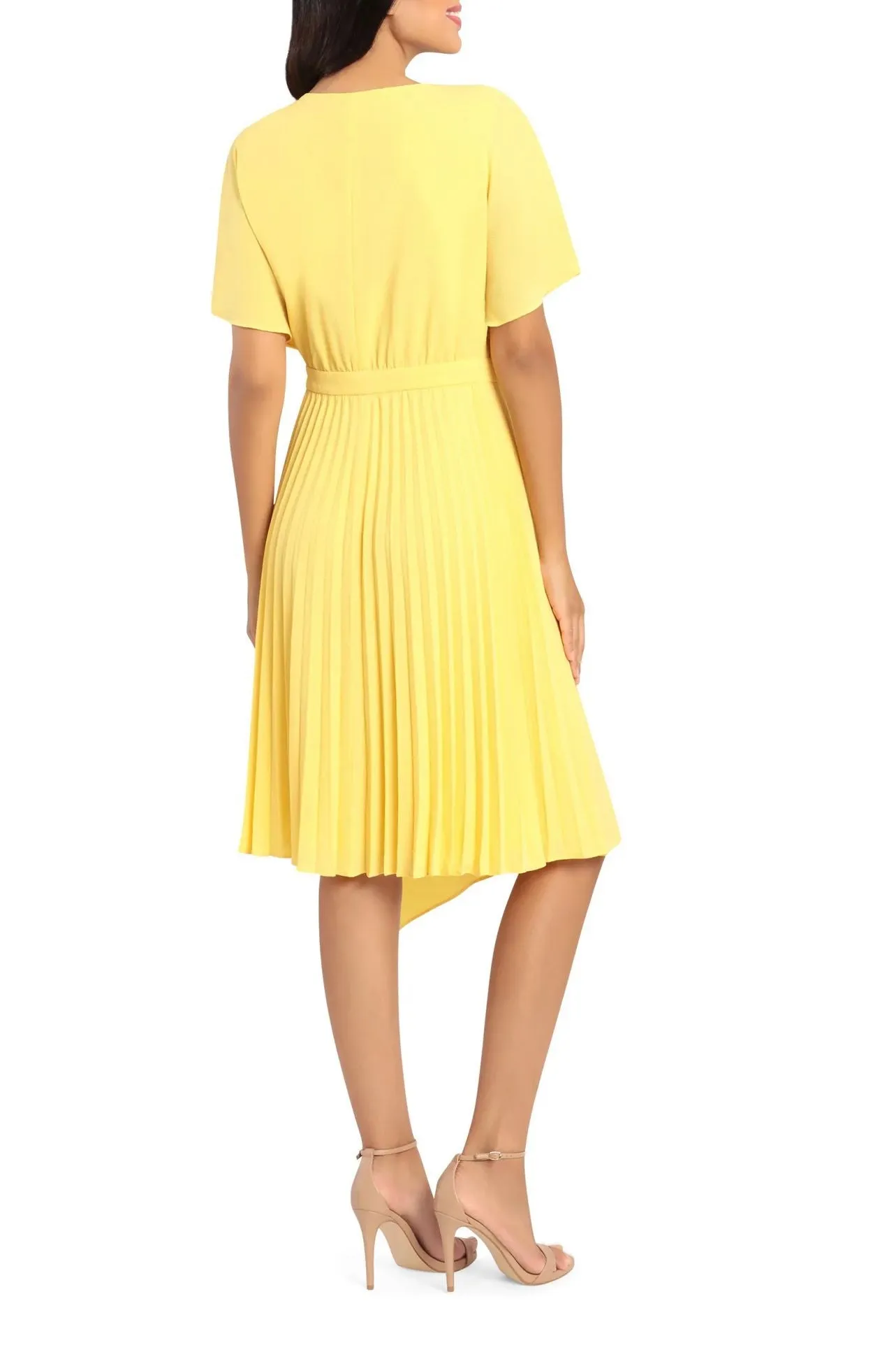 Maggy London Surplice V-Neck Short Sleeves Midi Crepe Dress