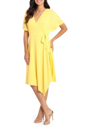 Maggy London Surplice V-Neck Short Sleeves Midi Crepe Dress