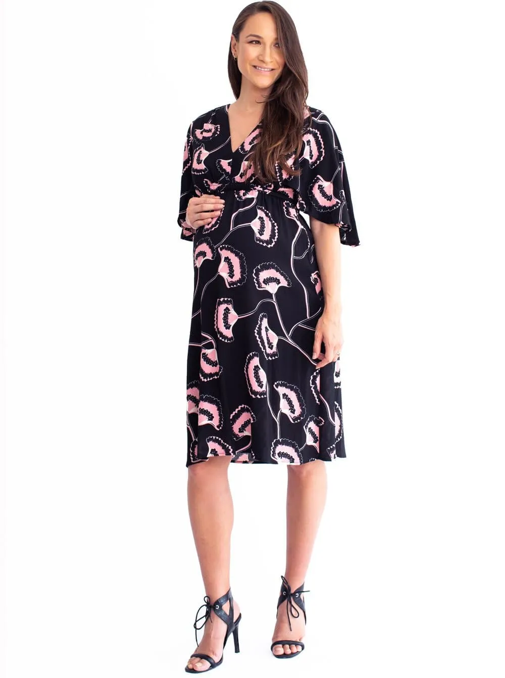 Maternity Bella Midi Dress - Hibiscus Print