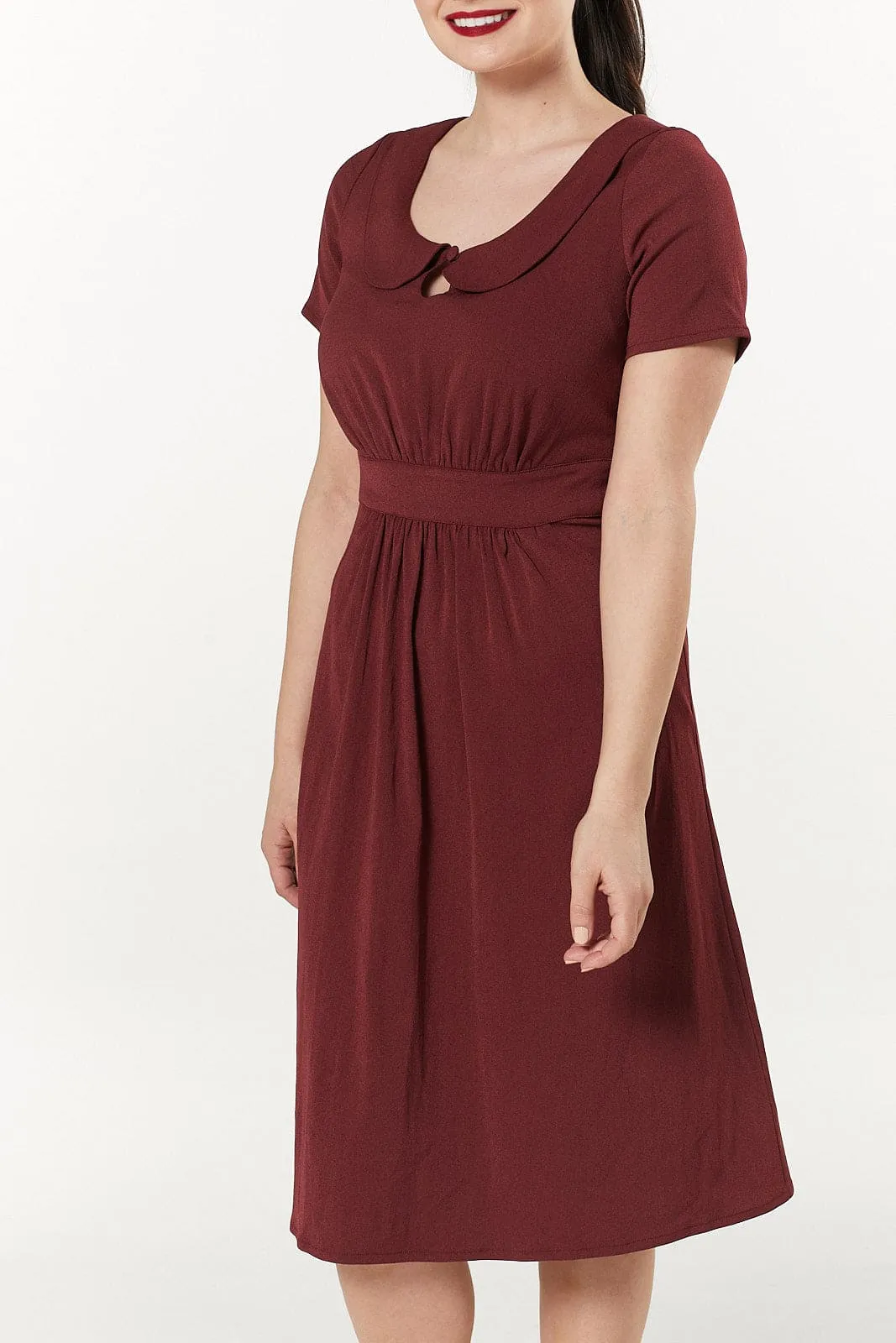 Mavis Midi Burgandy Dress with Peter Pan Collars