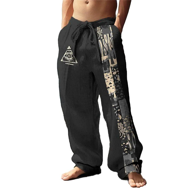 Men's Beach Drawstring Elastic Waist All Seeing Eye Print Comfortable Casual Resort Pants 25570196L