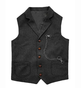 Men's Herringbone  Classic Slim Fit Notch Lapel Waistcoat