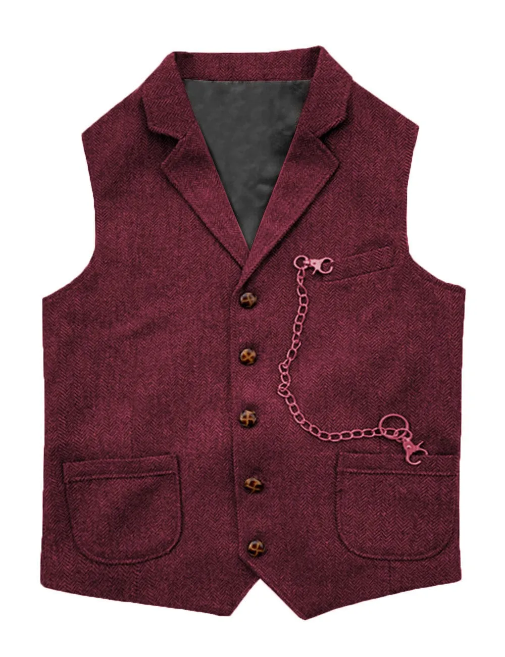 Men's Herringbone  Classic Slim Fit Notch Lapel Waistcoat