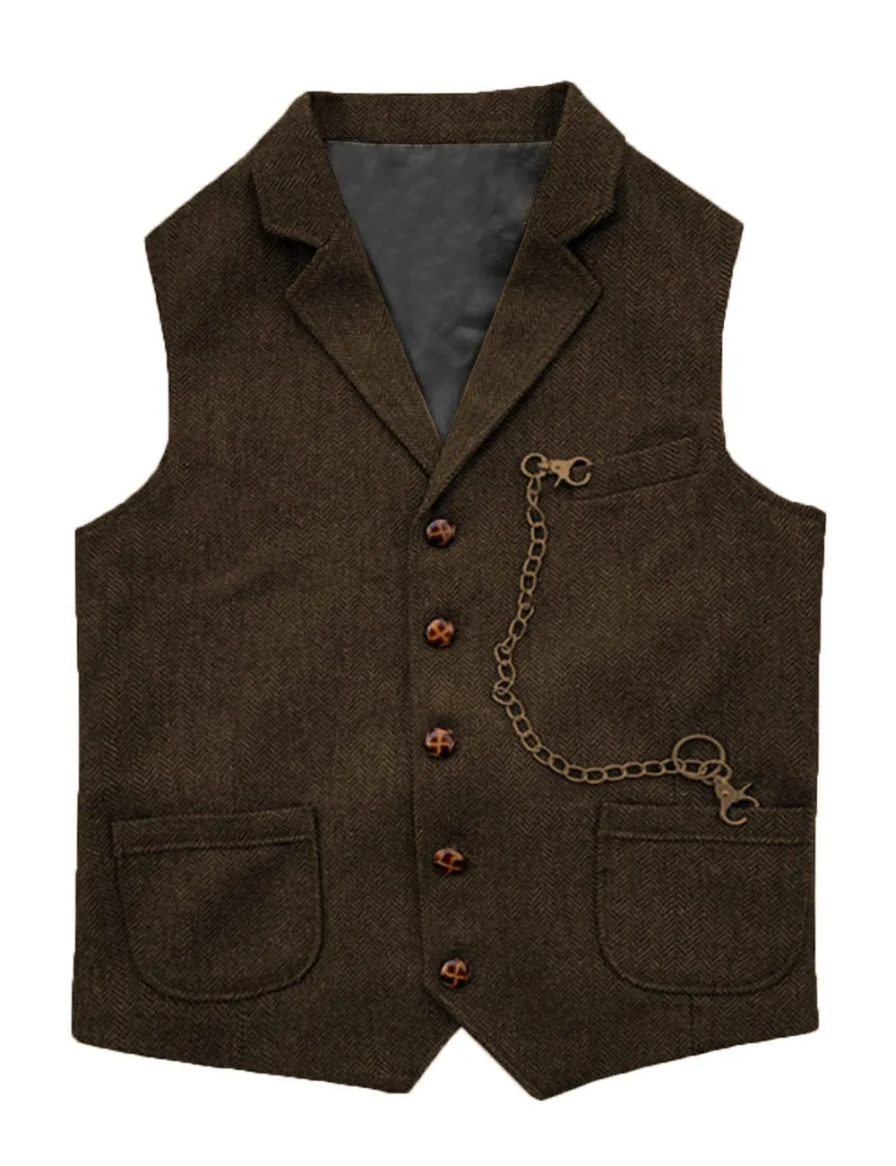 Men's Herringbone  Classic Slim Fit Notch Lapel Waistcoat