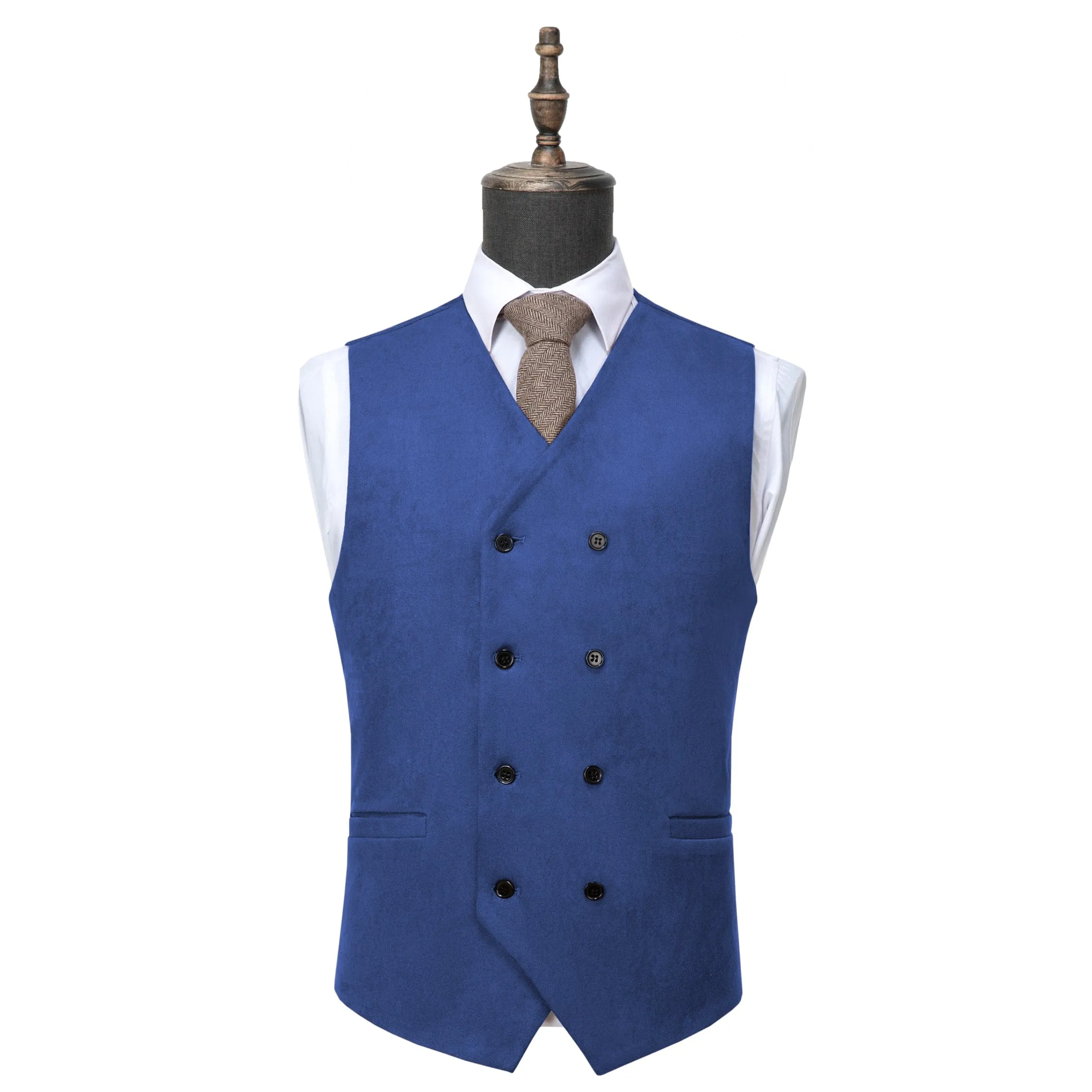 Men's Suede  Double Breasted Slim Fit V Neck Waistcoat