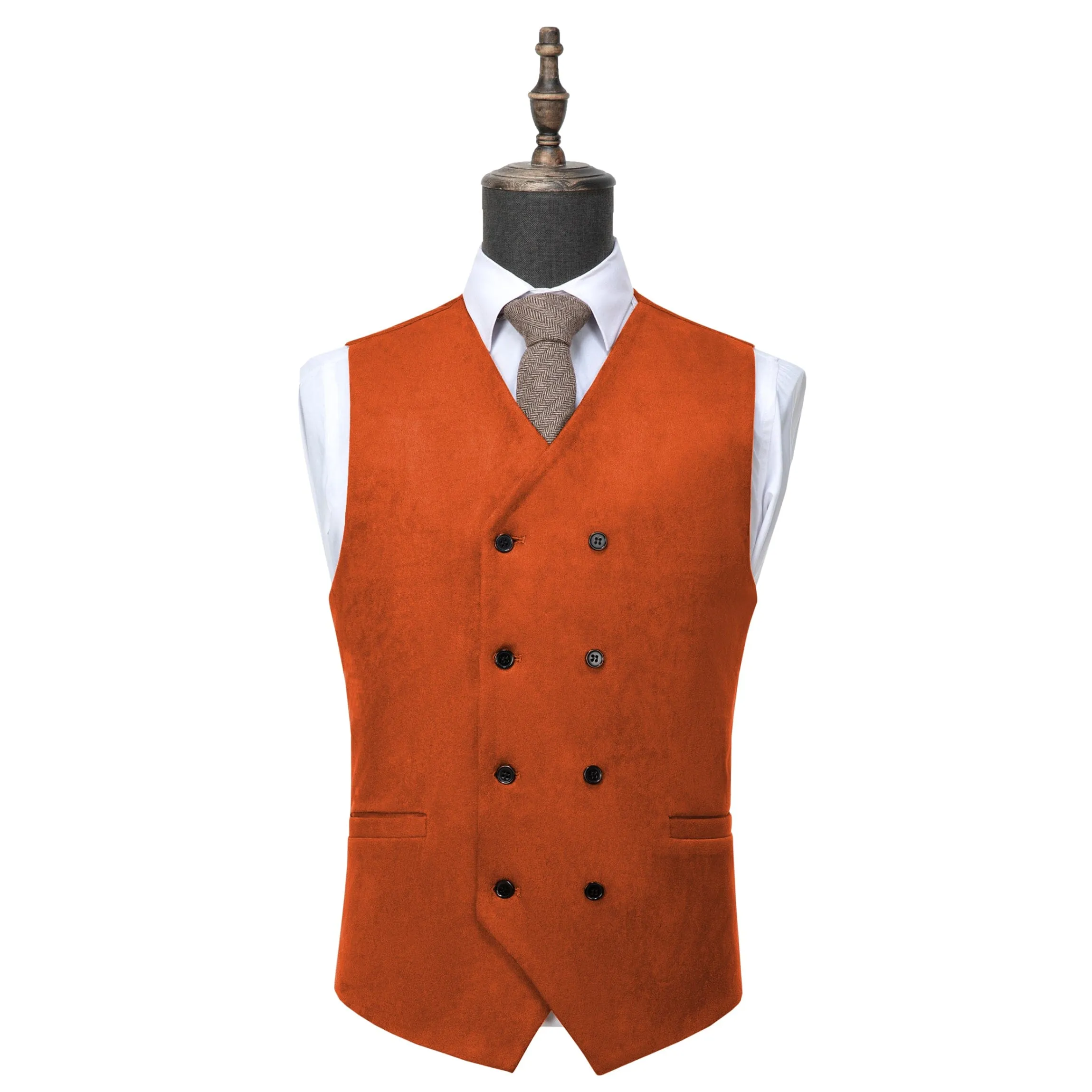 Men's Suede  Double Breasted Slim Fit V Neck Waistcoat