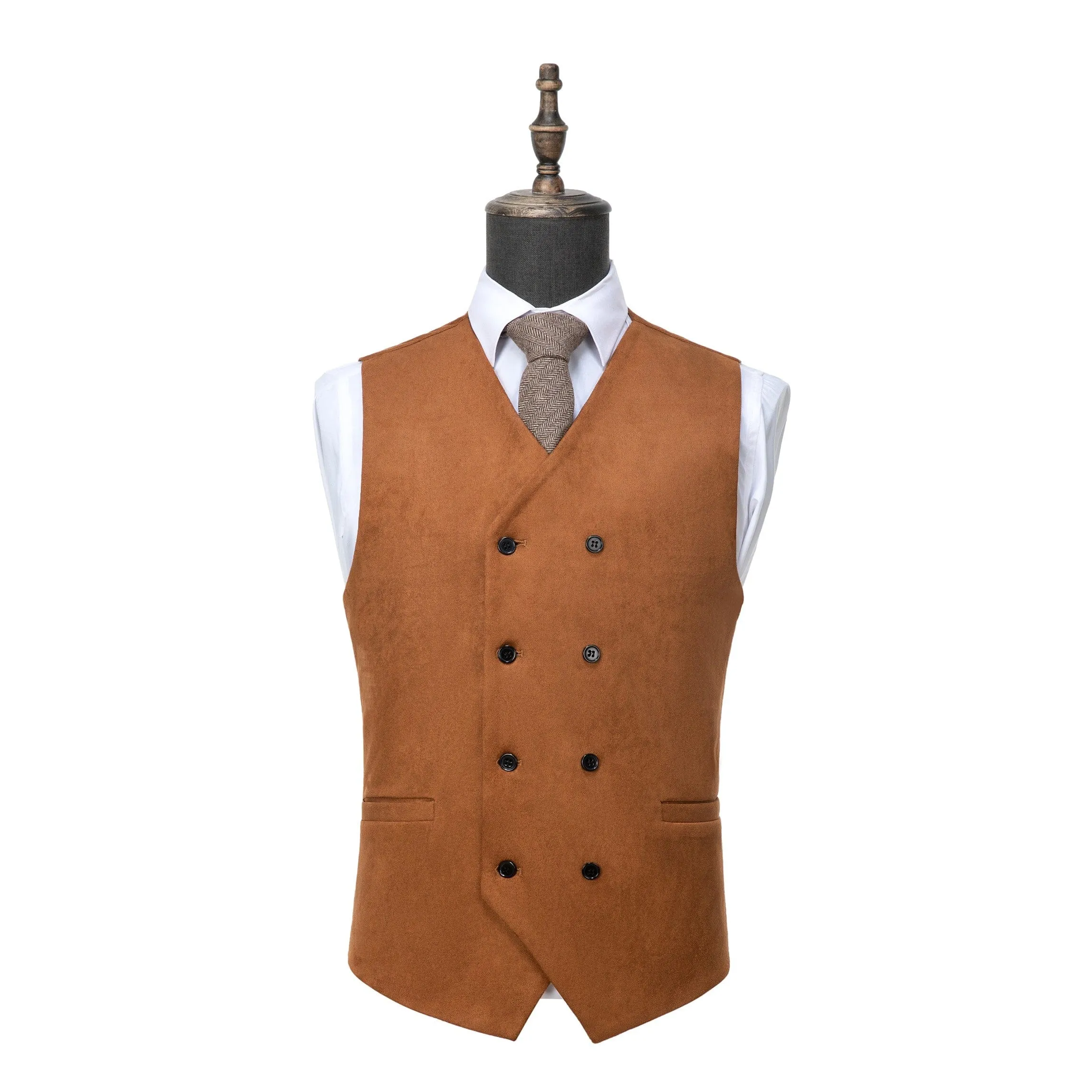 Men's Suede  Double Breasted Slim Fit V Neck Waistcoat