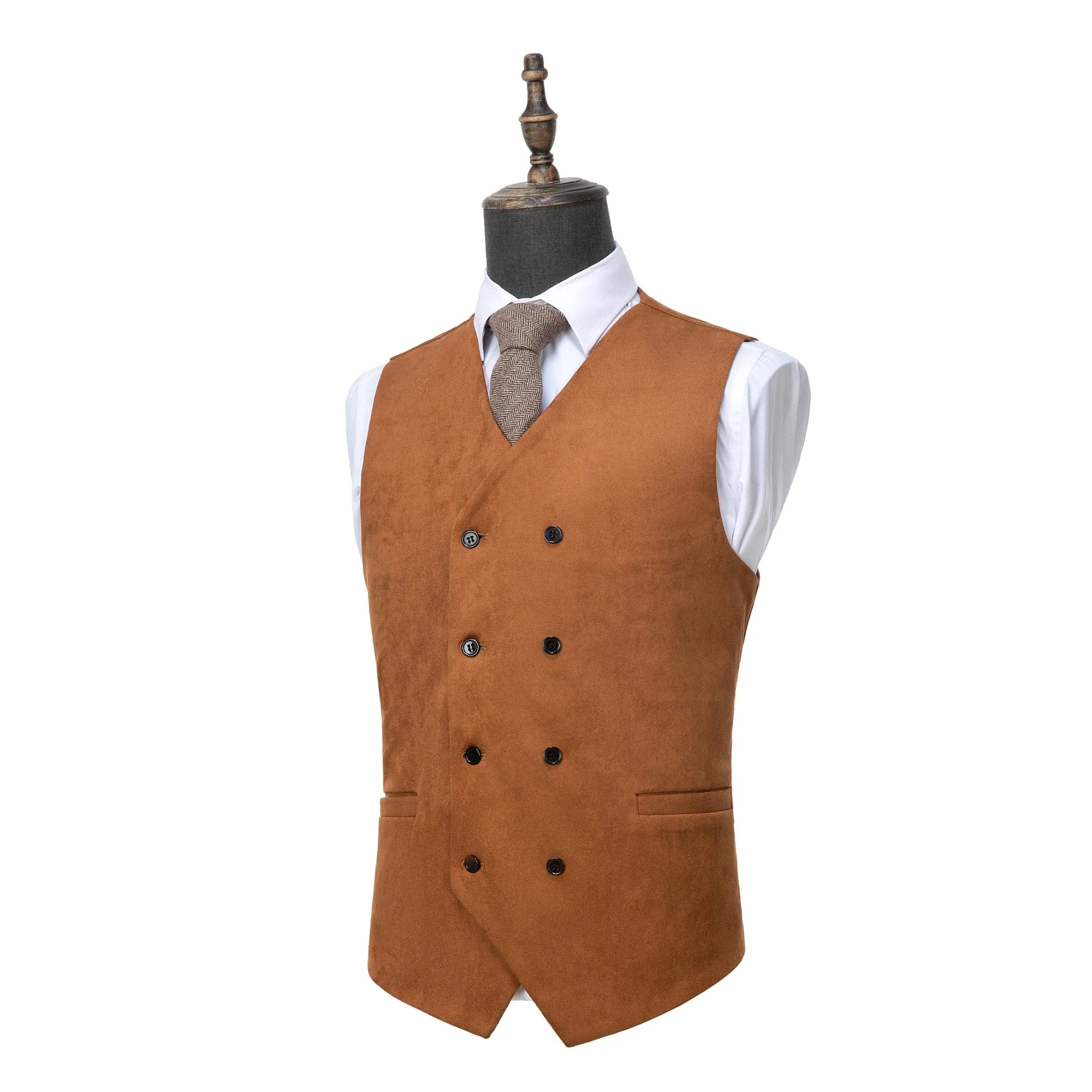 Men's Suede  Double Breasted Slim Fit V Neck Waistcoat