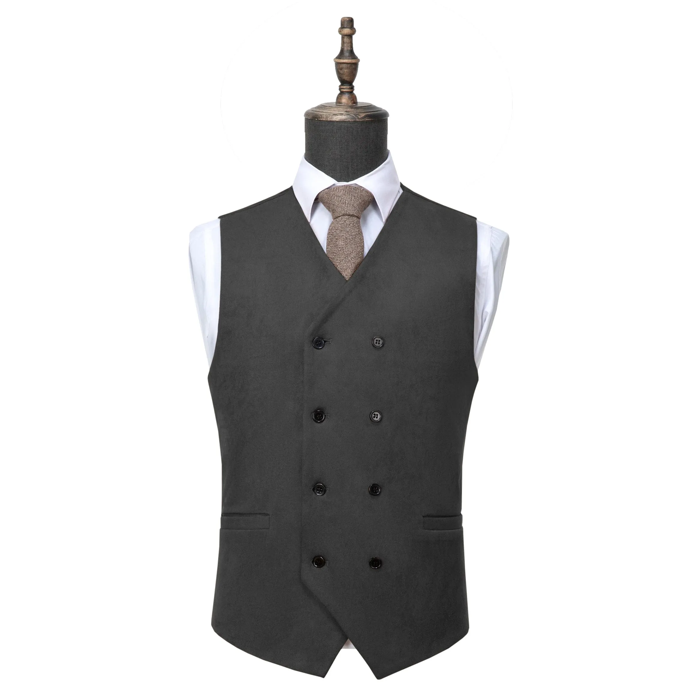 Men's Suede  Double Breasted Slim Fit V Neck Waistcoat