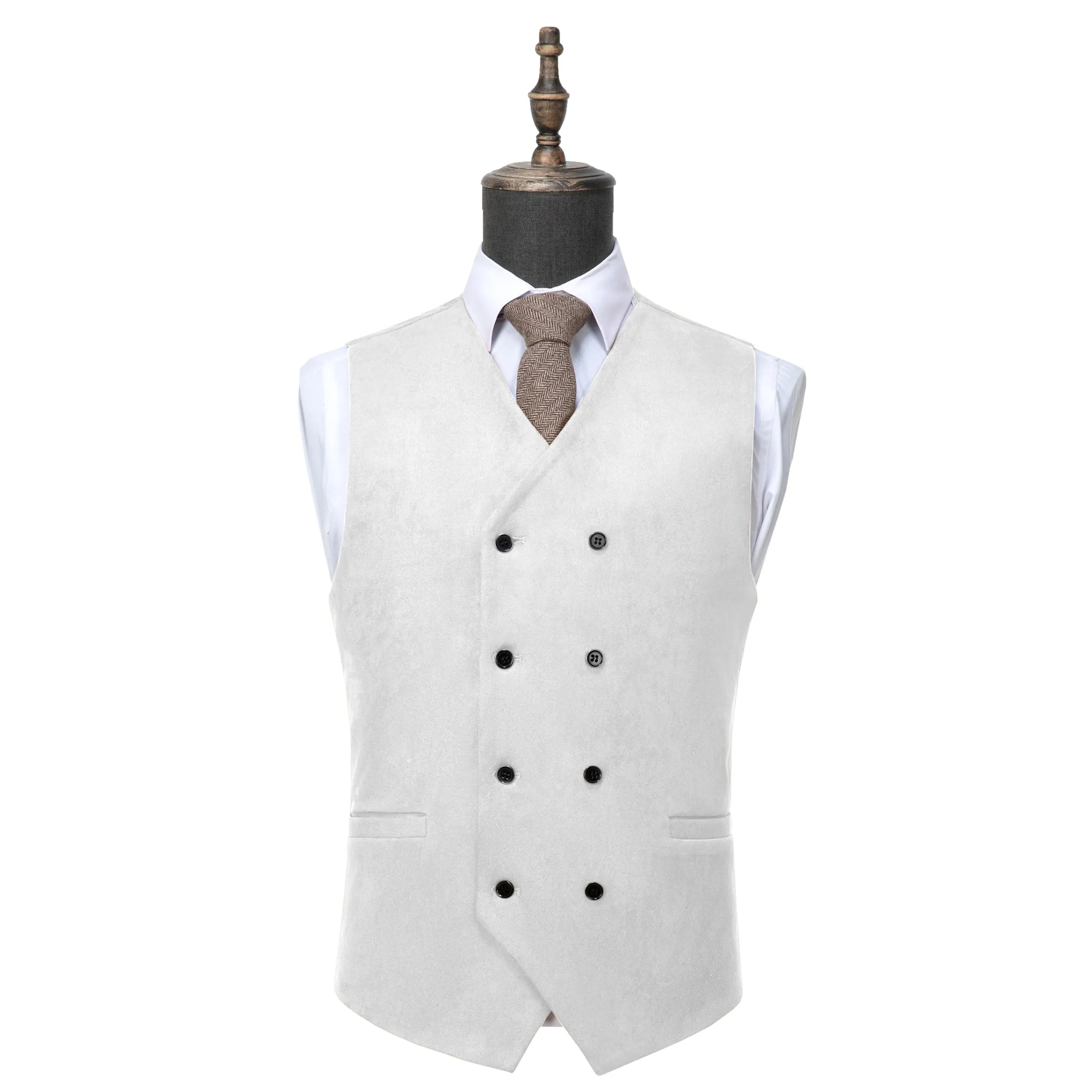 Men's Suede  Double Breasted Slim Fit V Neck Waistcoat