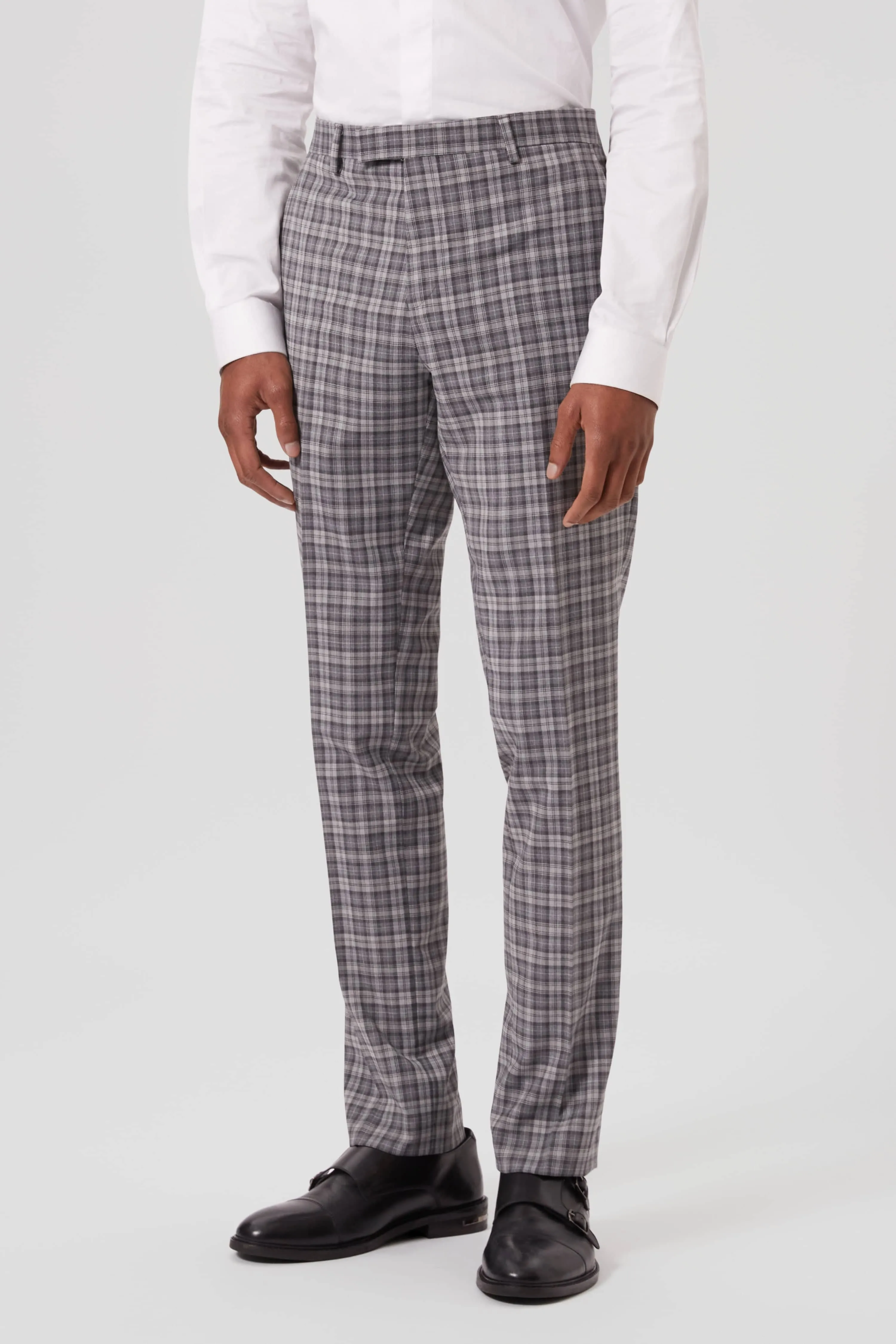 Mepstead Skinny Fit Grey Check Double Breasted Wool Suit - ARCHIVE