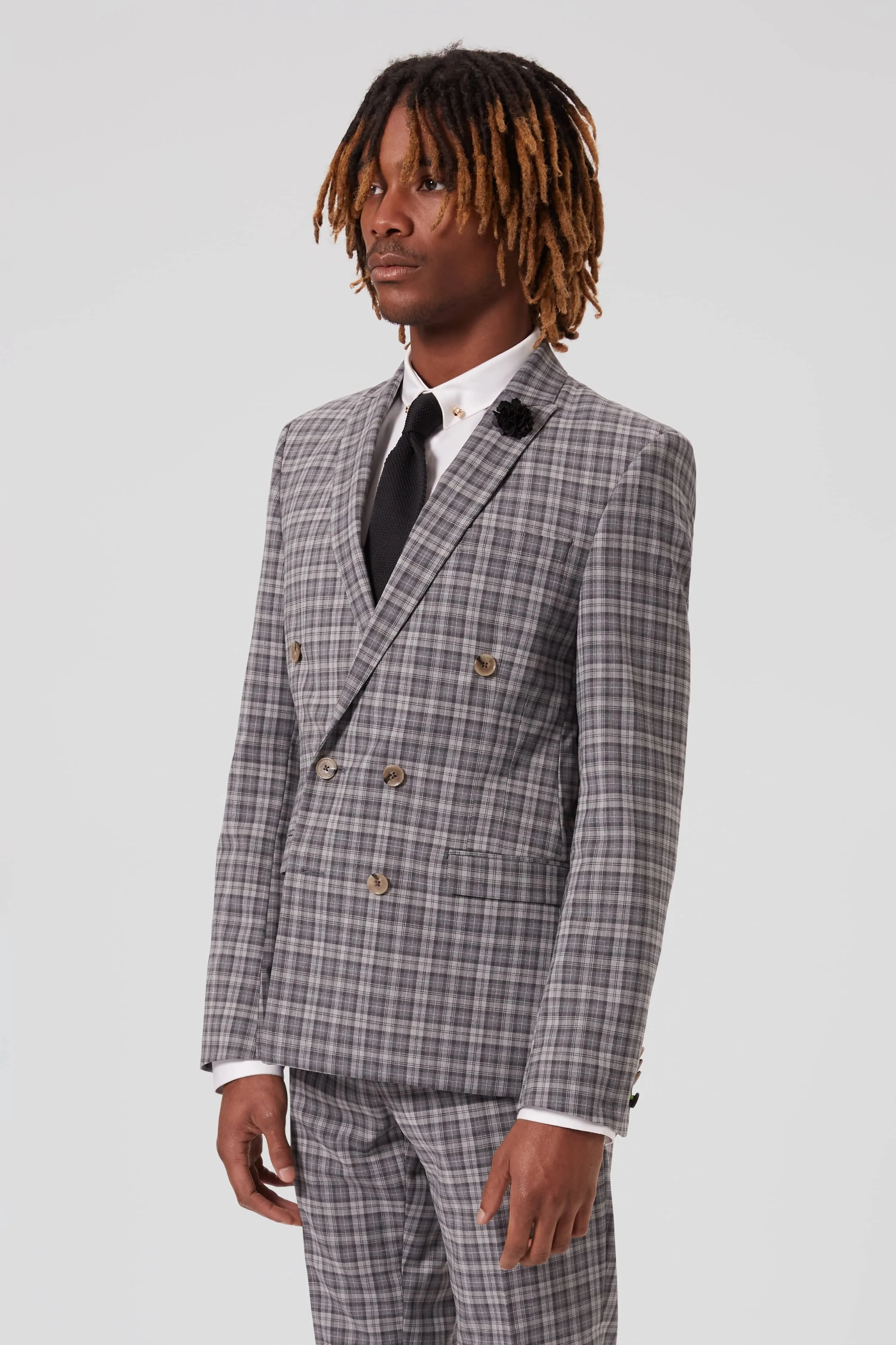 Mepstead Skinny Fit Grey Check Double Breasted Wool Suit - ARCHIVE