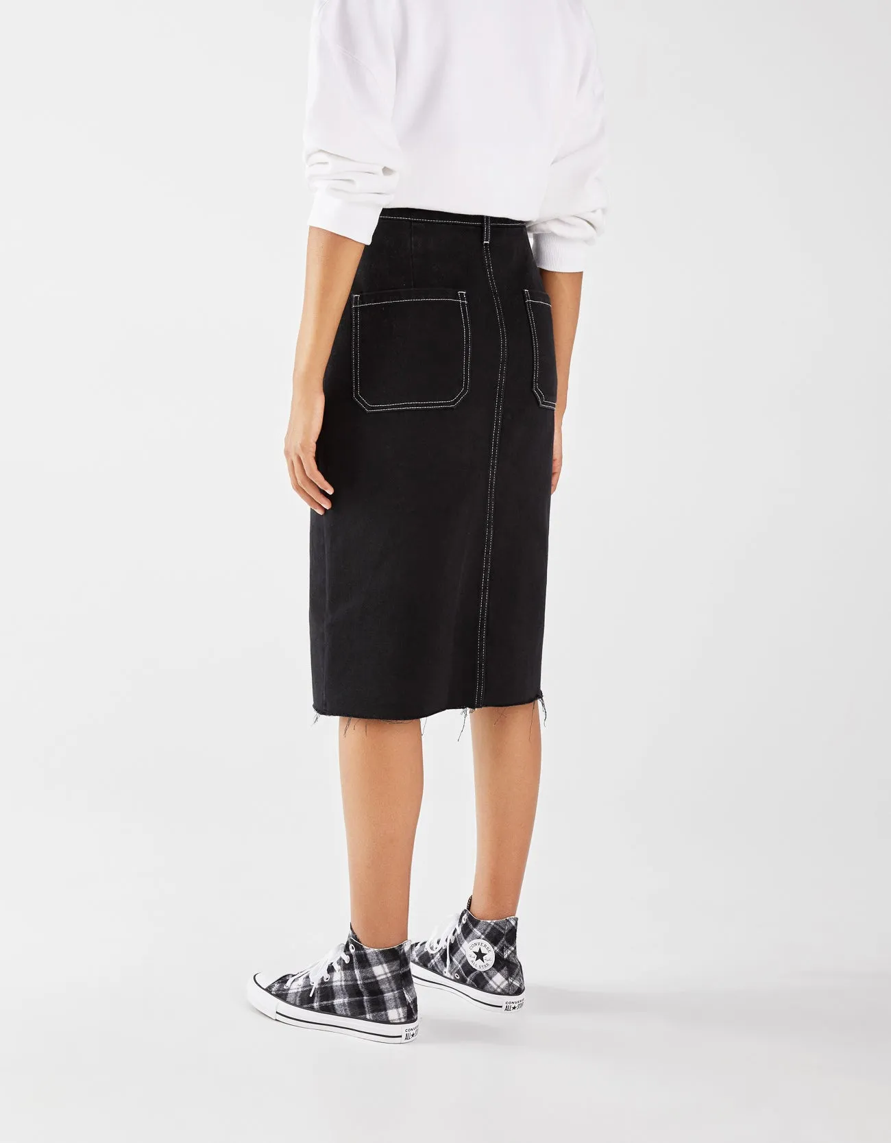 Midi button-up denim skirt