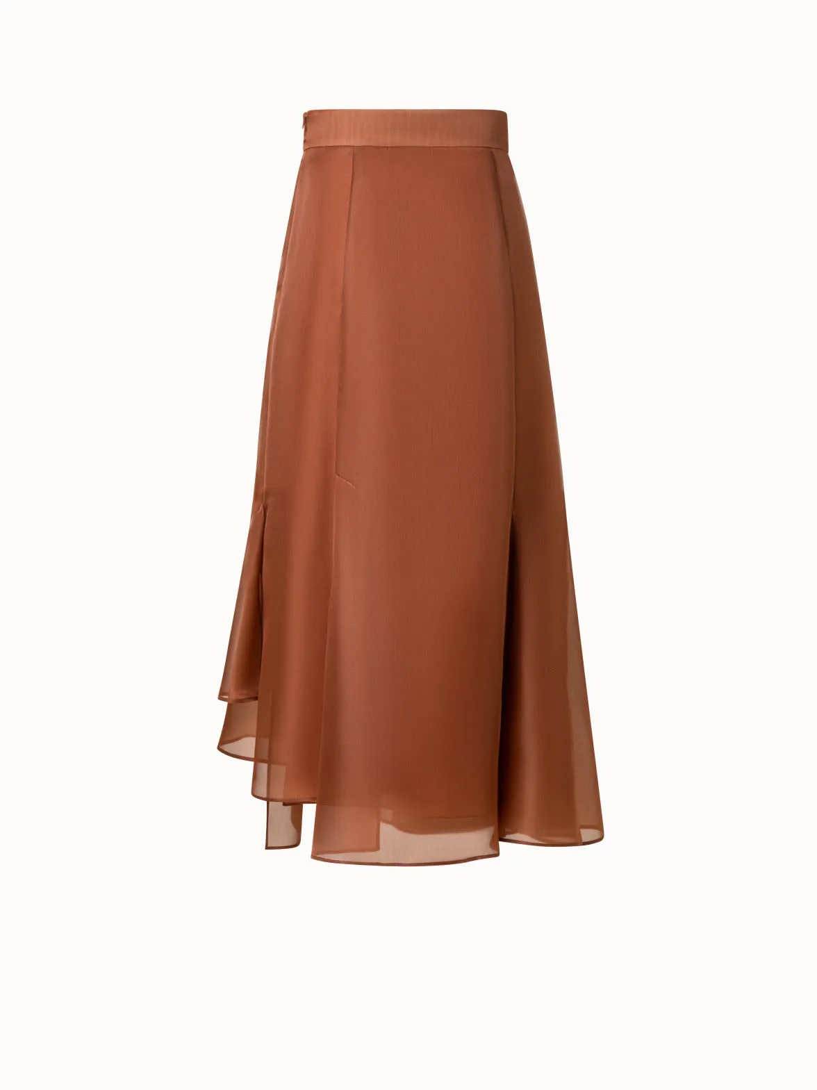 Midi Skirt in Silk Organza with Asymmetrical Pleats