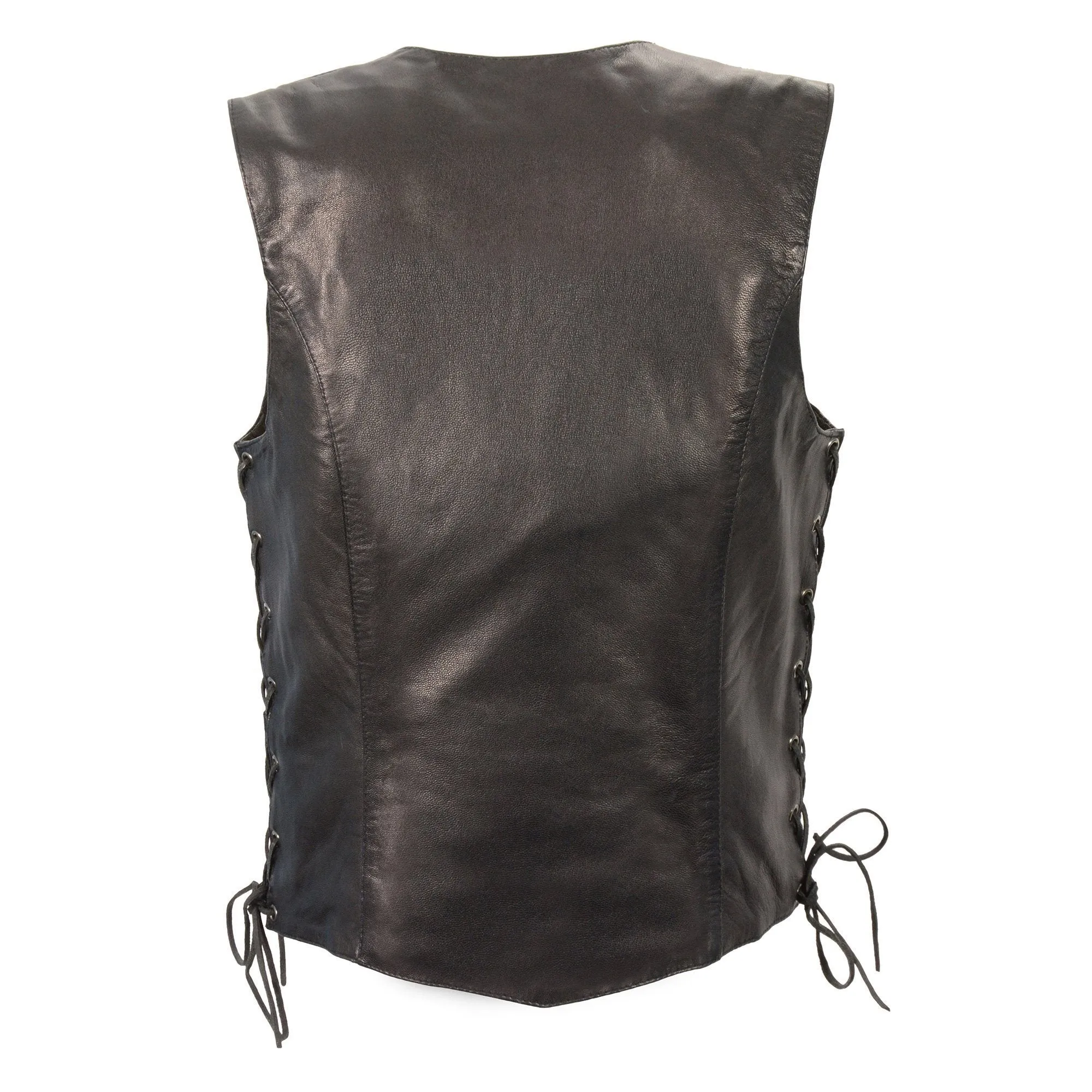 Milwaukee Leather MLL4546 Women's Black Naked Leather Lightweight 4-Snap V-Neck Side Lace Motorcycle Rider Vest