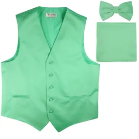 New Men's formal vest Tuxedo Waistcoat_bowtie & hankie set wedding prom aqua green