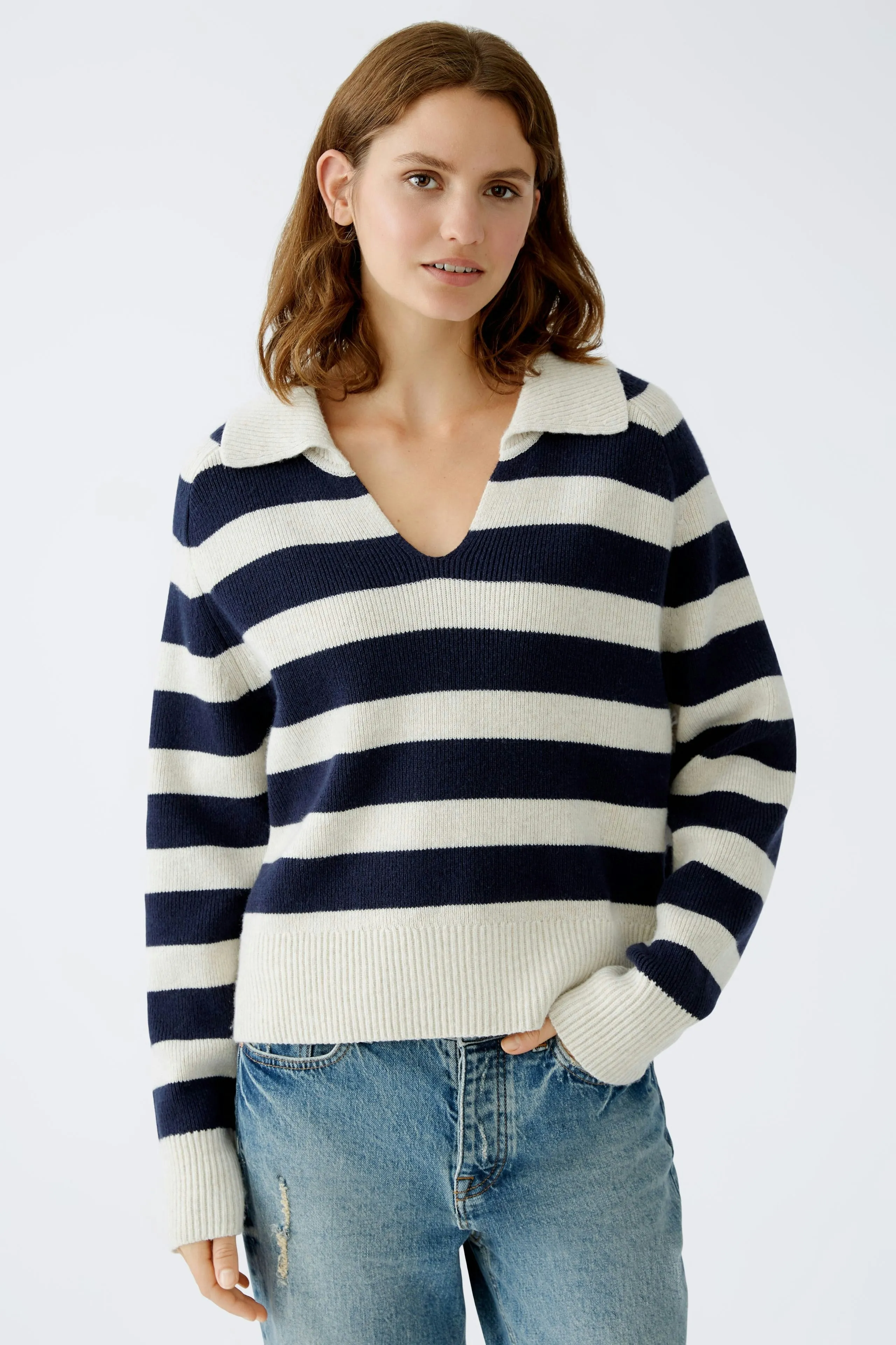 Oui - Striped Knit With Collar