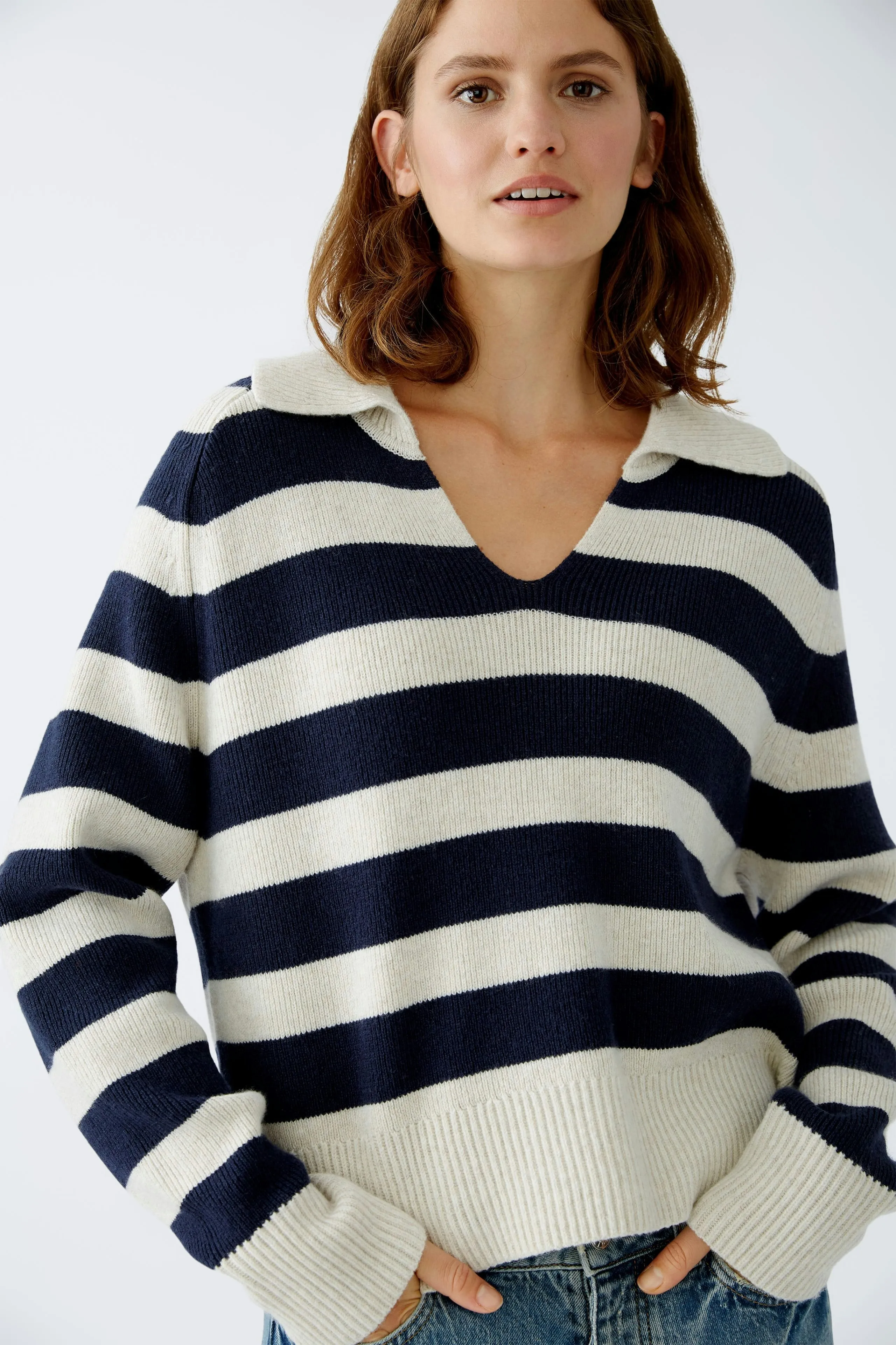 Oui - Striped Knit With Collar