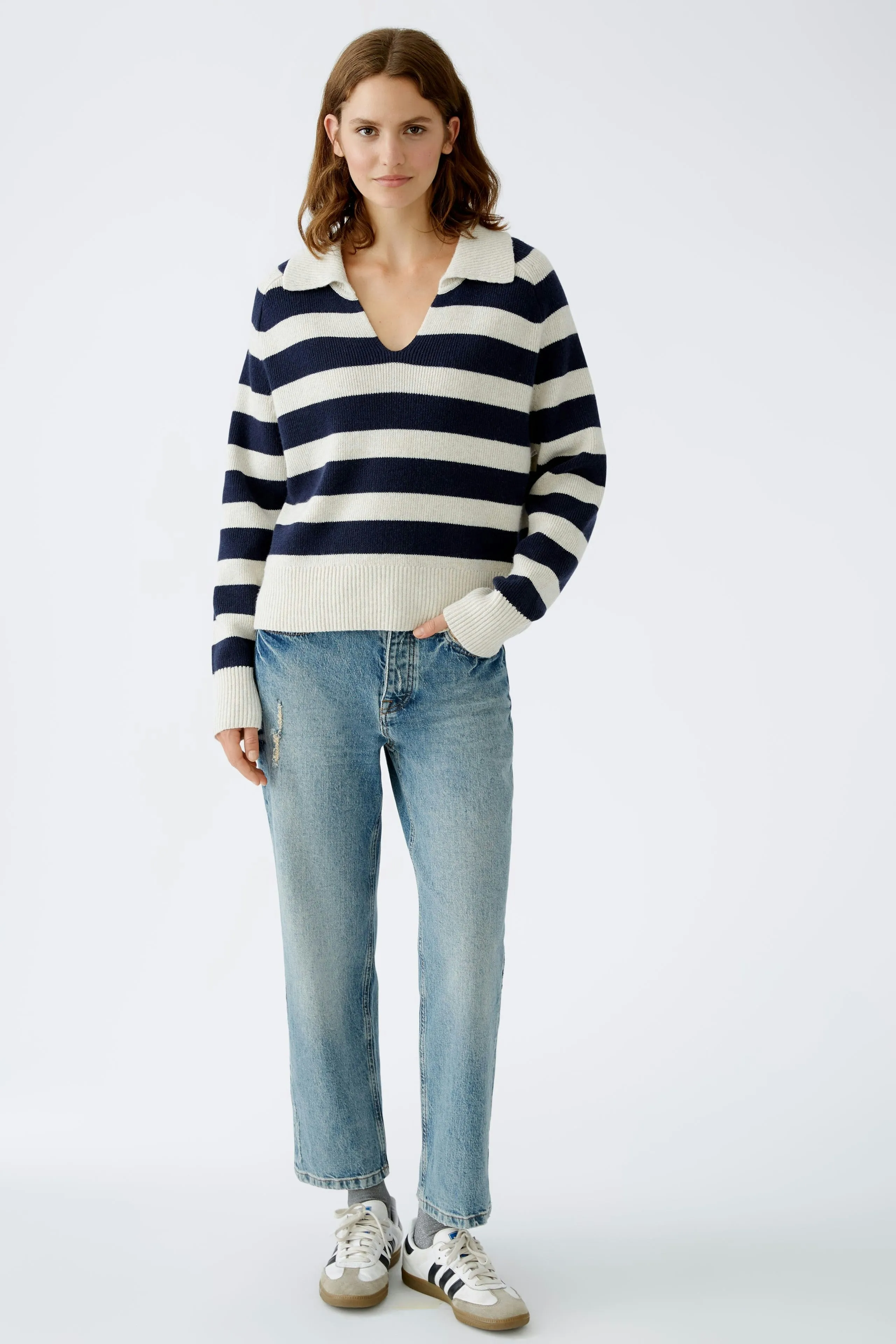 Oui - Striped Knit With Collar