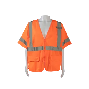 OVM3-Z ANSI 107-2020 Type R CLASS 3 Safety Vest, Orange Mesh Zipper Closure