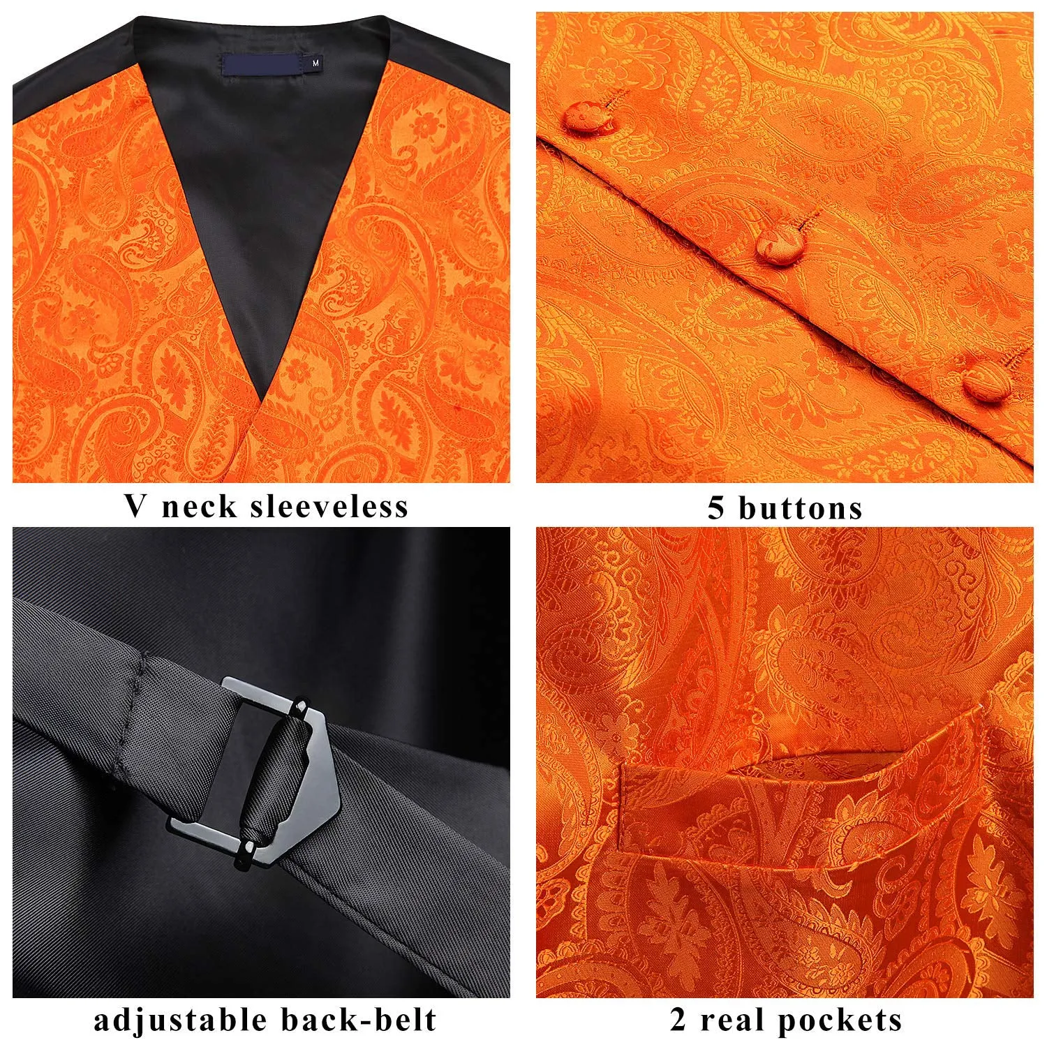 Paisley Suit Vest Tie Handkerchief Set - ORANGE