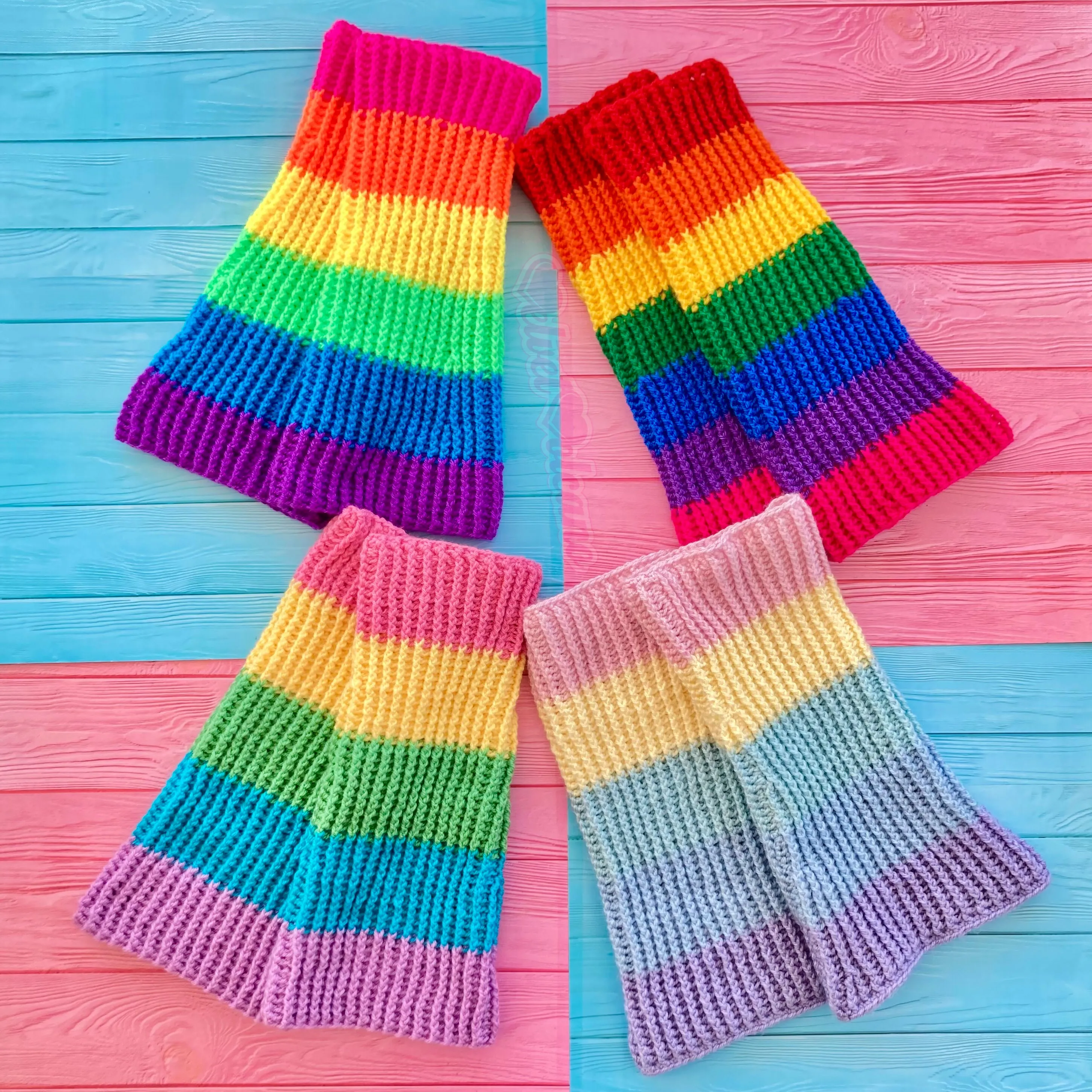 Pastel Rainbow Striped Flared Leg Warmers