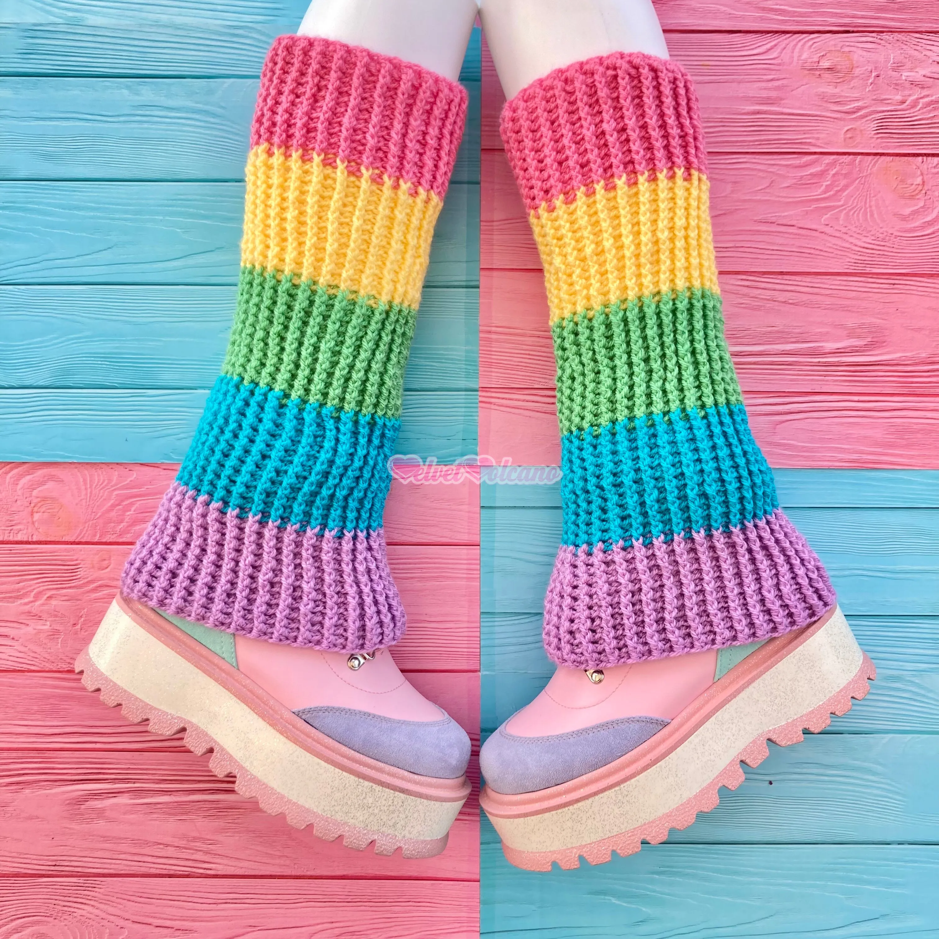 Pastel Rainbow Striped Flared Leg Warmers