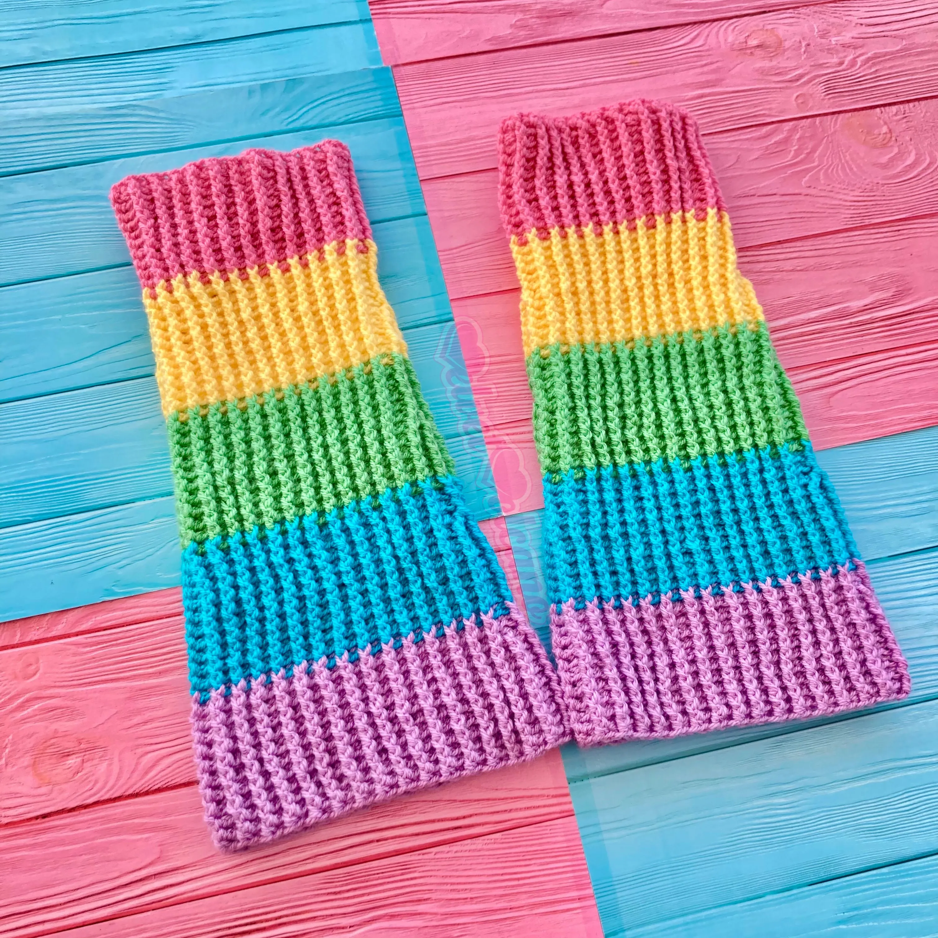 Pastel Rainbow Striped Flared Leg Warmers