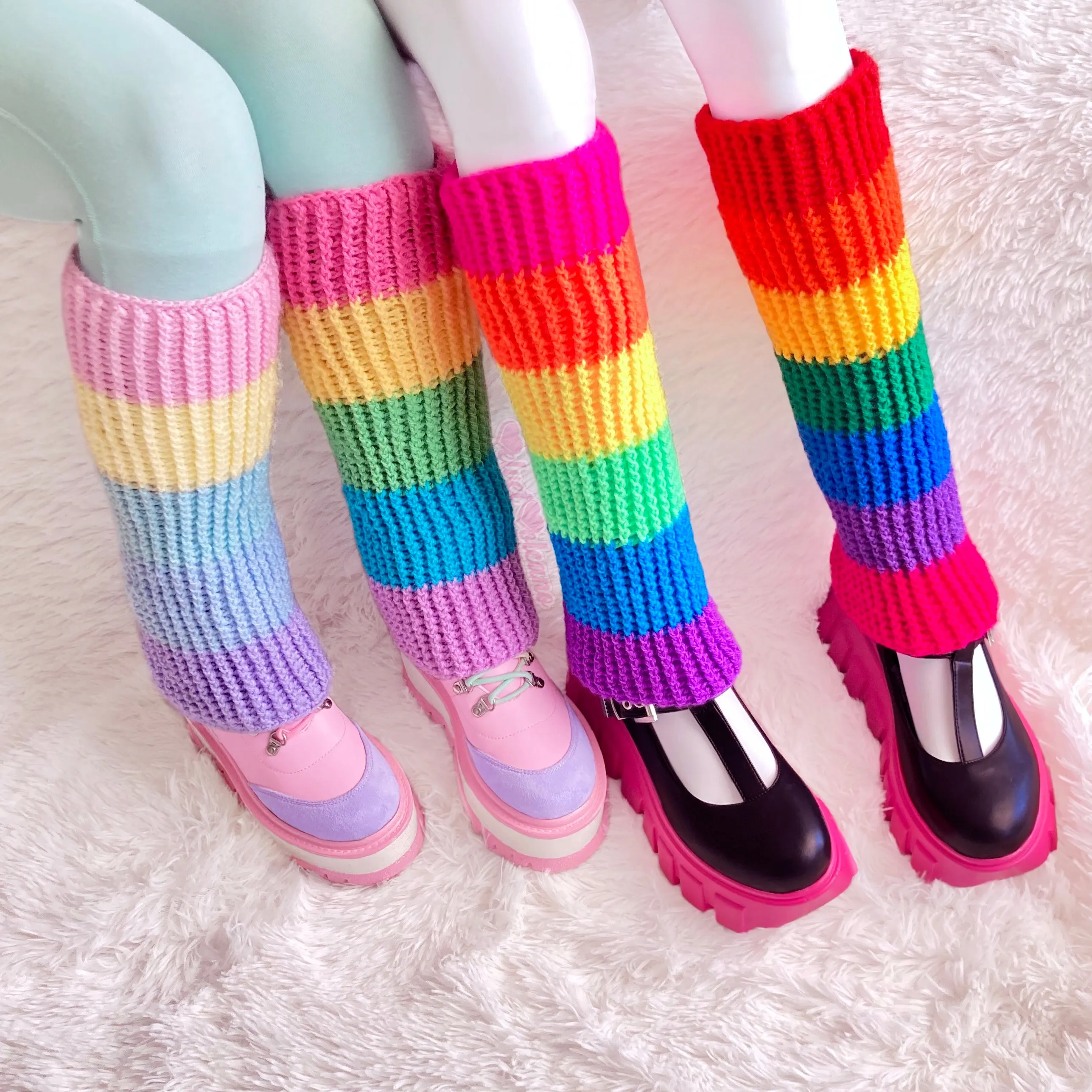 Pastel Rainbow Striped Flared Leg Warmers