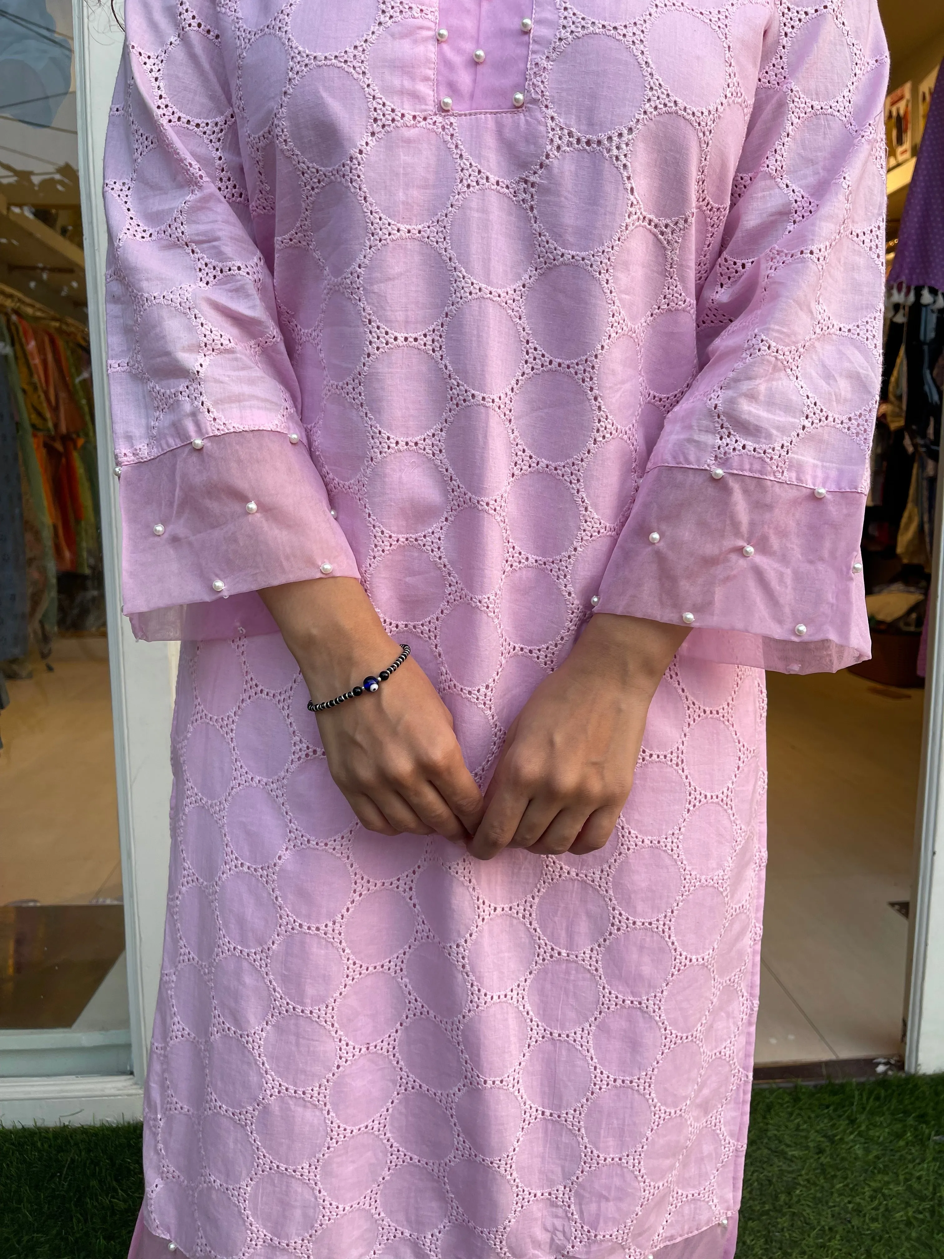 Pearl On Pink Schiffli Kurta Sets