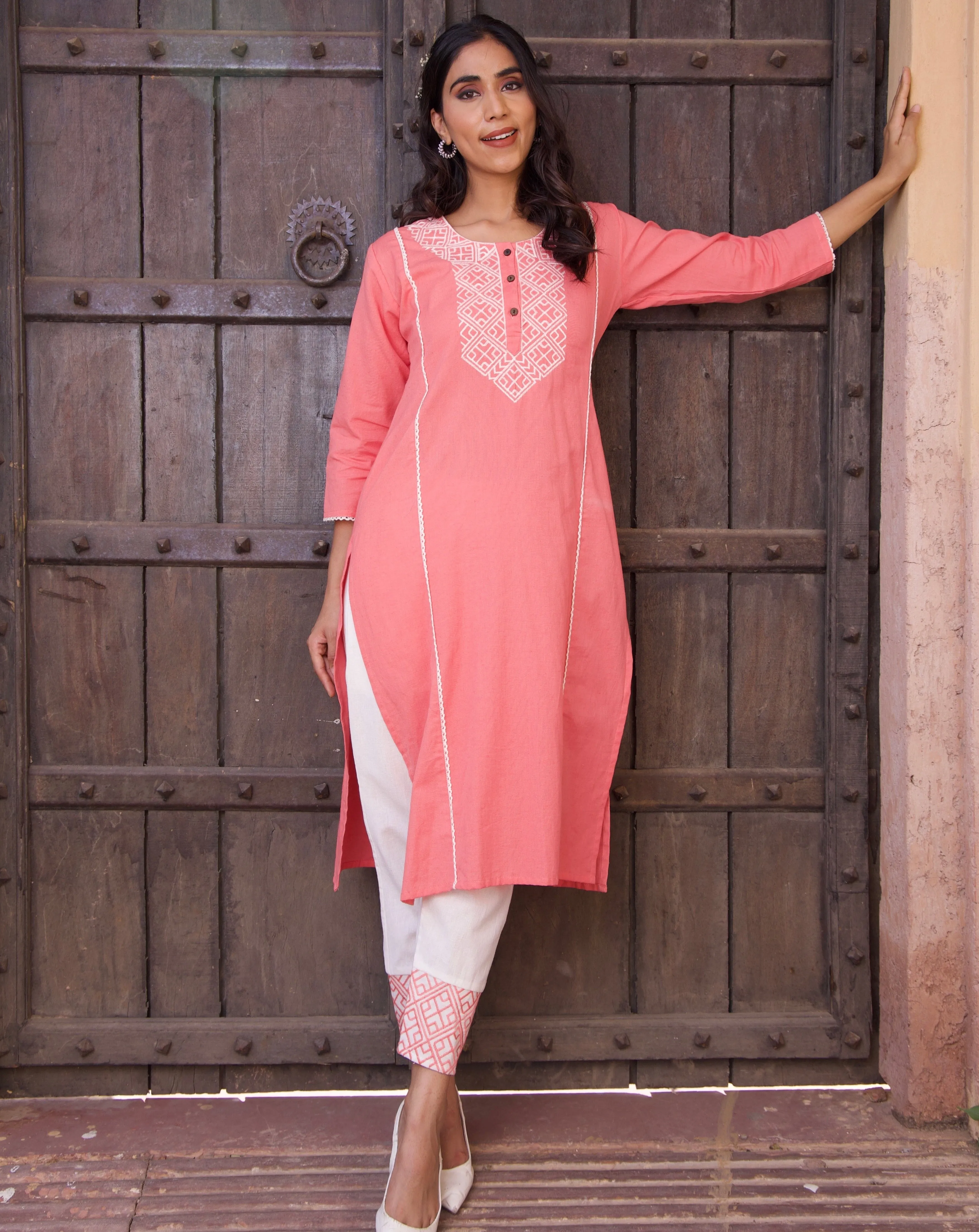 Pink Embroidered Kurta Set