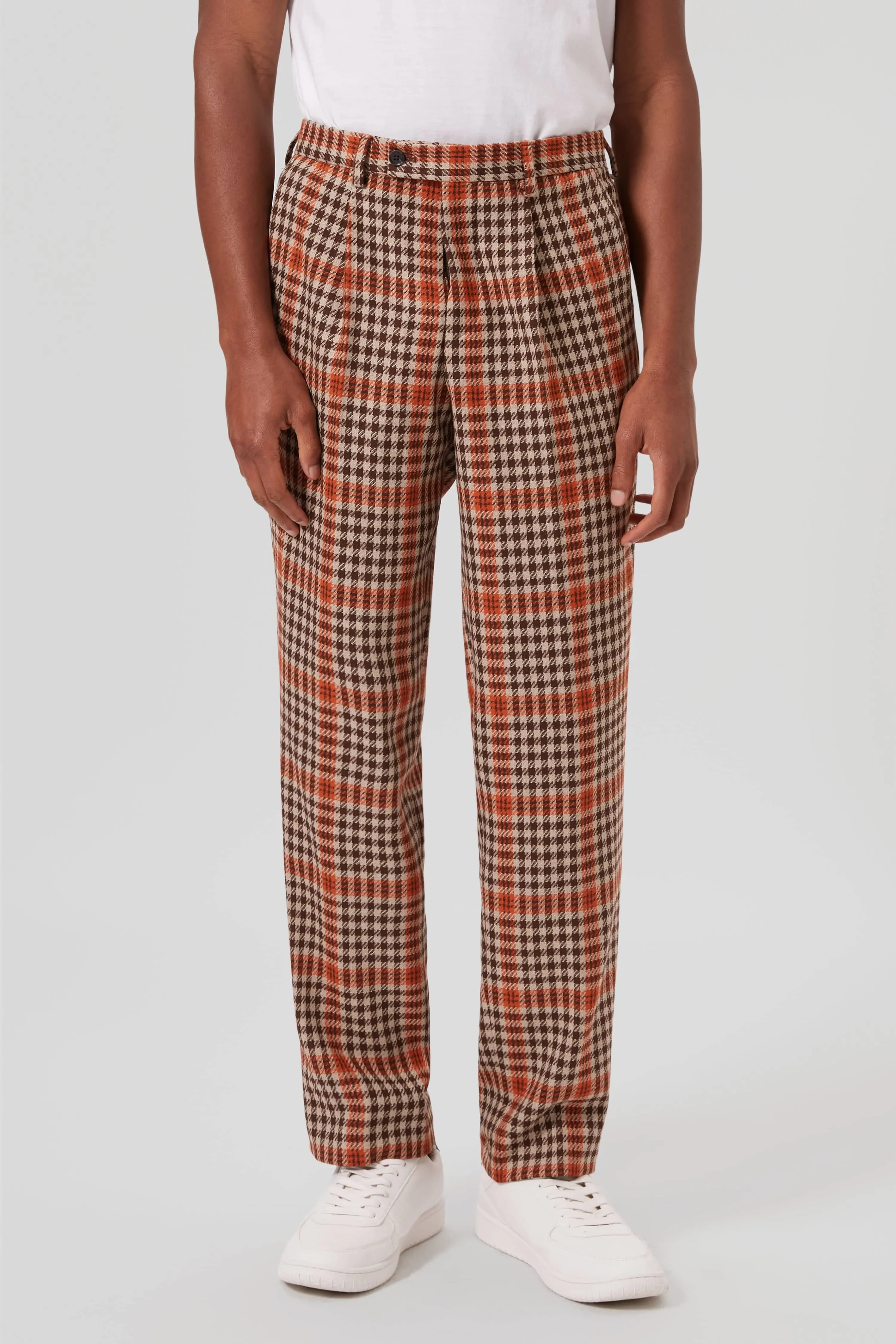 Pires Oversized Beige Check Trousers - ARCHIVE