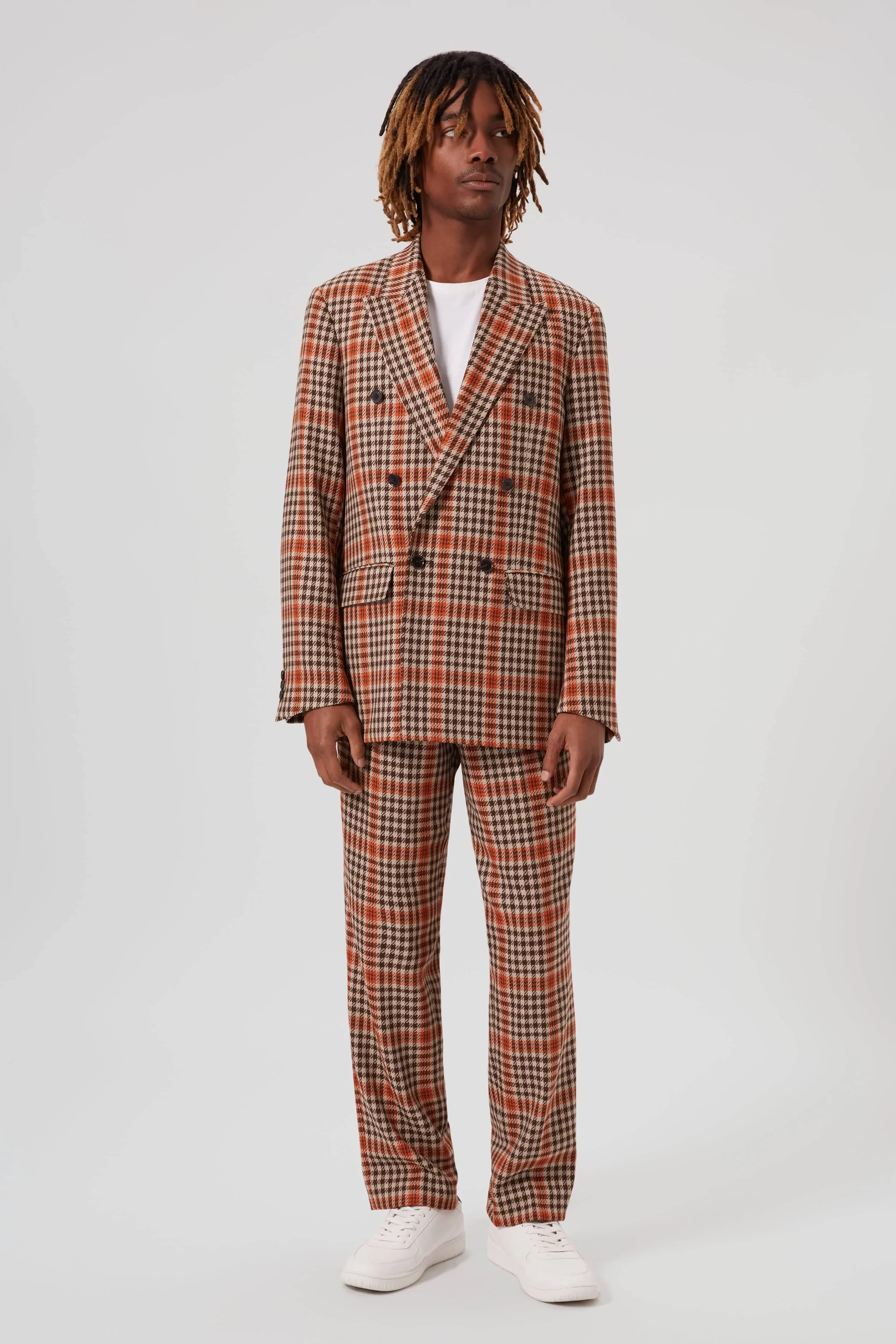 Pires Oversized Beige Check Trousers - ARCHIVE