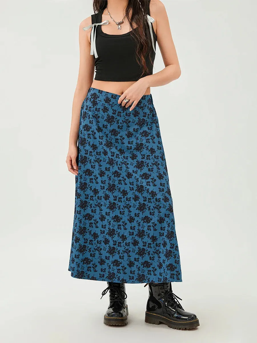 Print Midi Elastic High Waist Casual A-Line for Party Club Floral Skirt