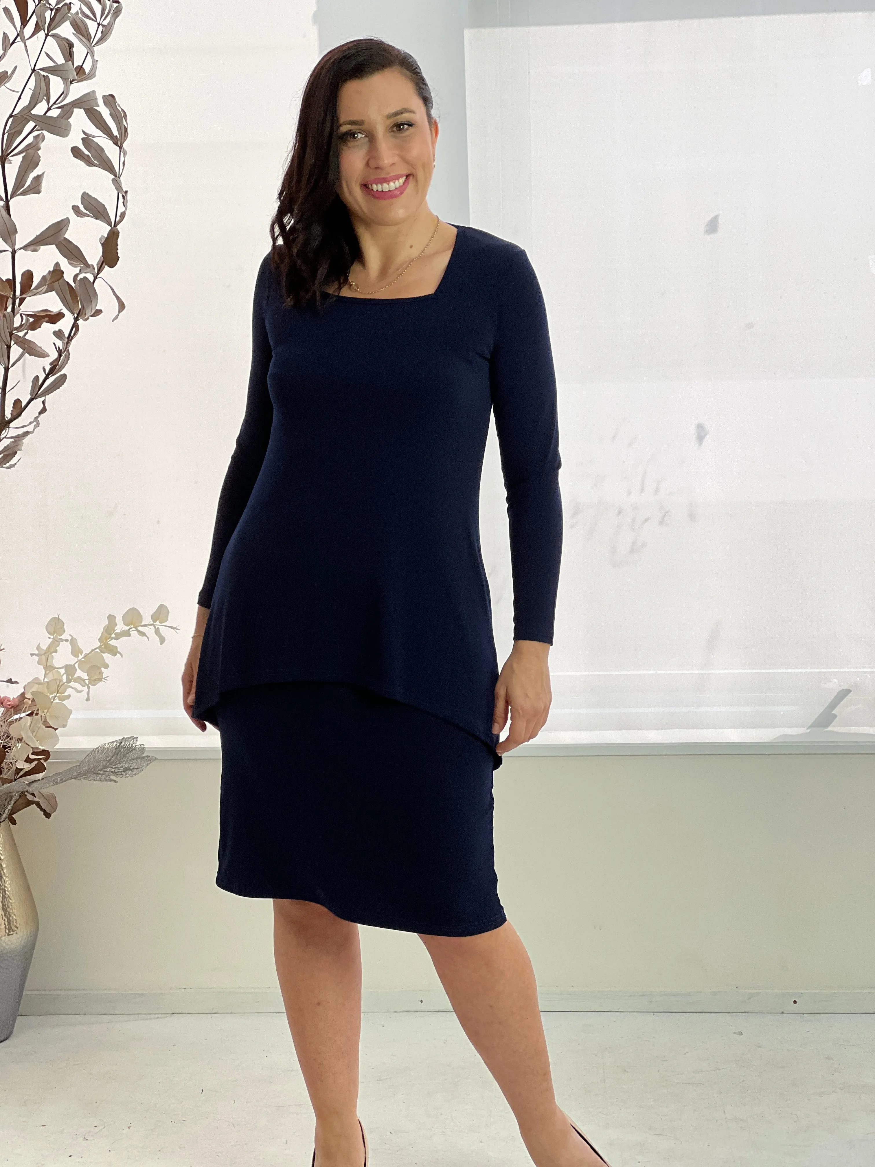 Quita Navy Layered Dress