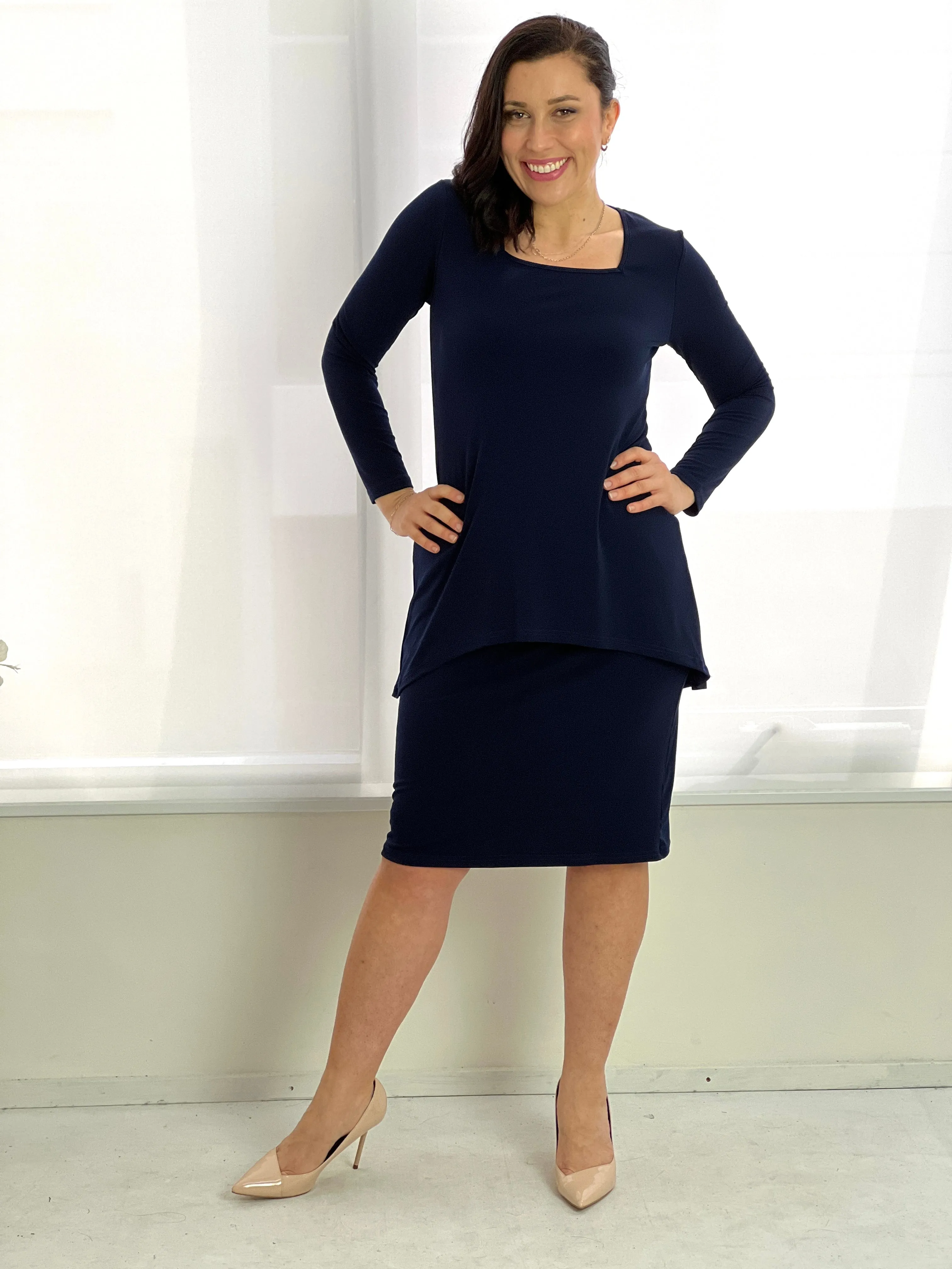 Quita Navy Layered Dress