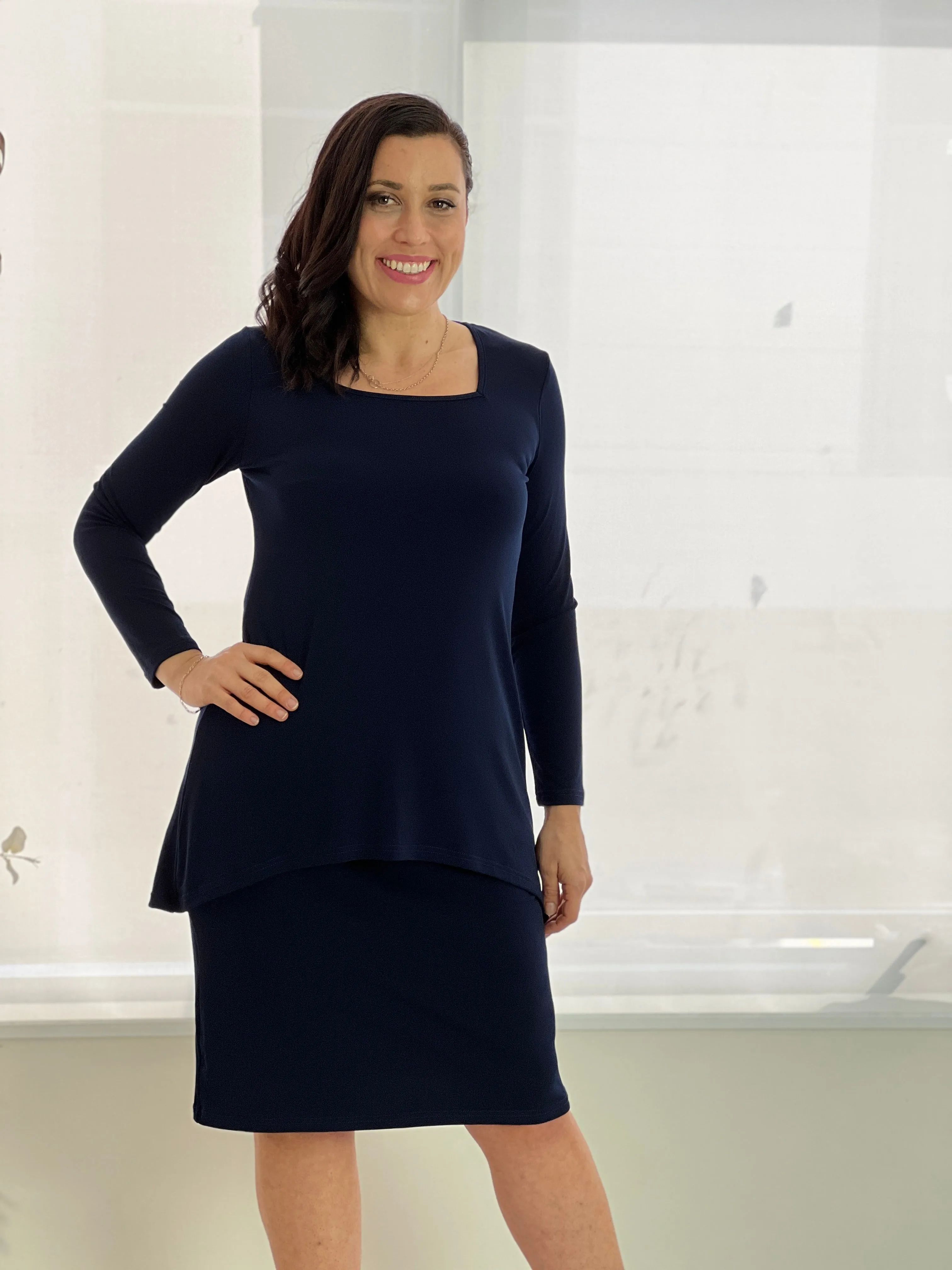 Quita Navy Layered Dress